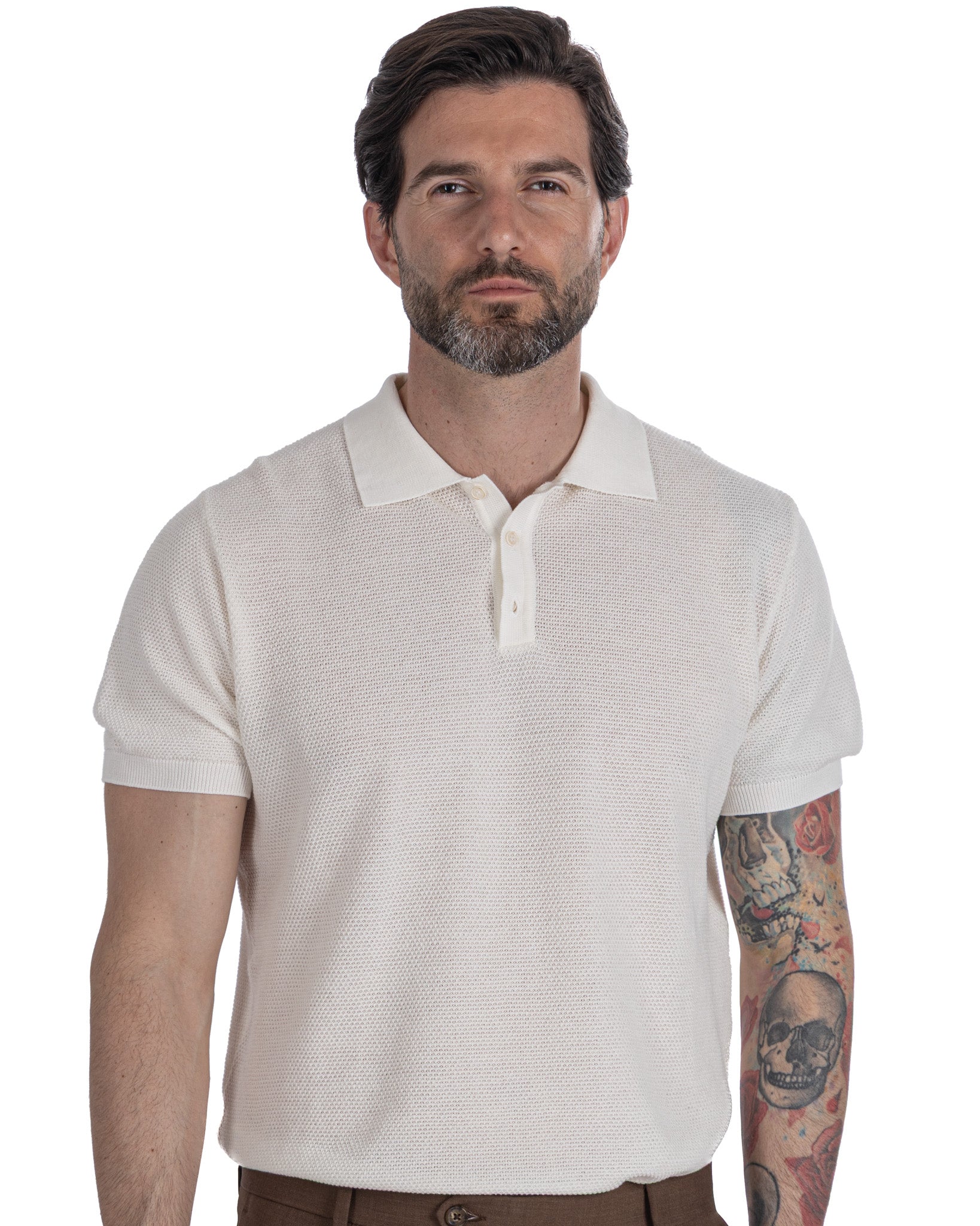 Rod - polo de punto de nido de abeja color crema
