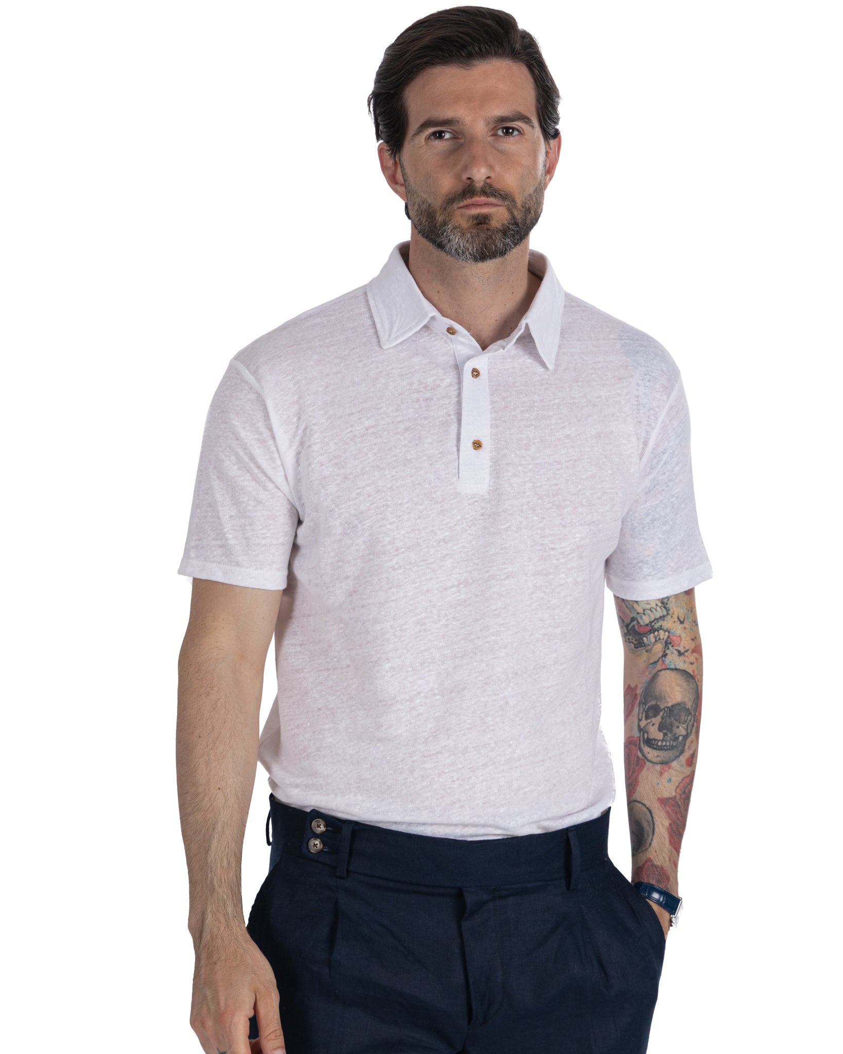 Marcos polo shirt in pure white linen