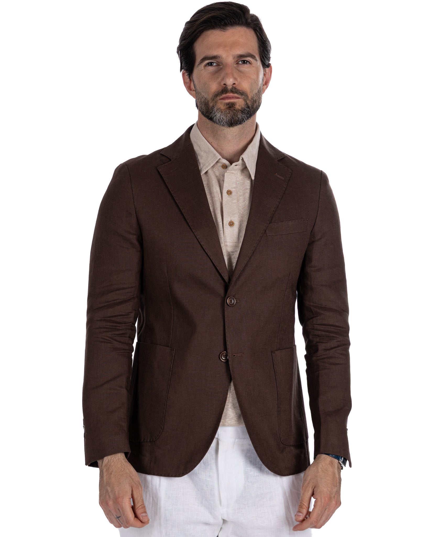 Chaqueta Narni de lino puro marrón oscuro