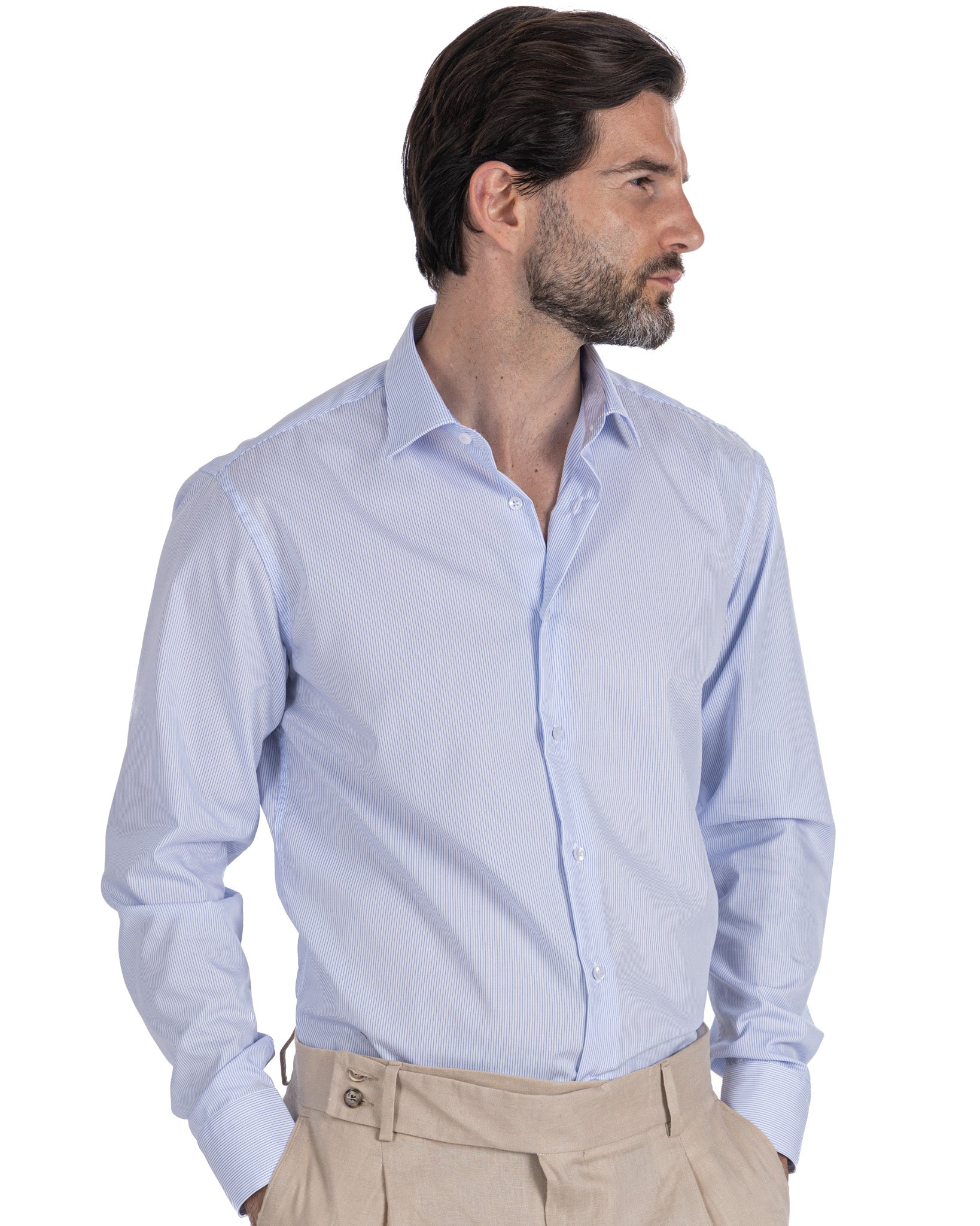 Camisa Beretta de rayas azules de algodón