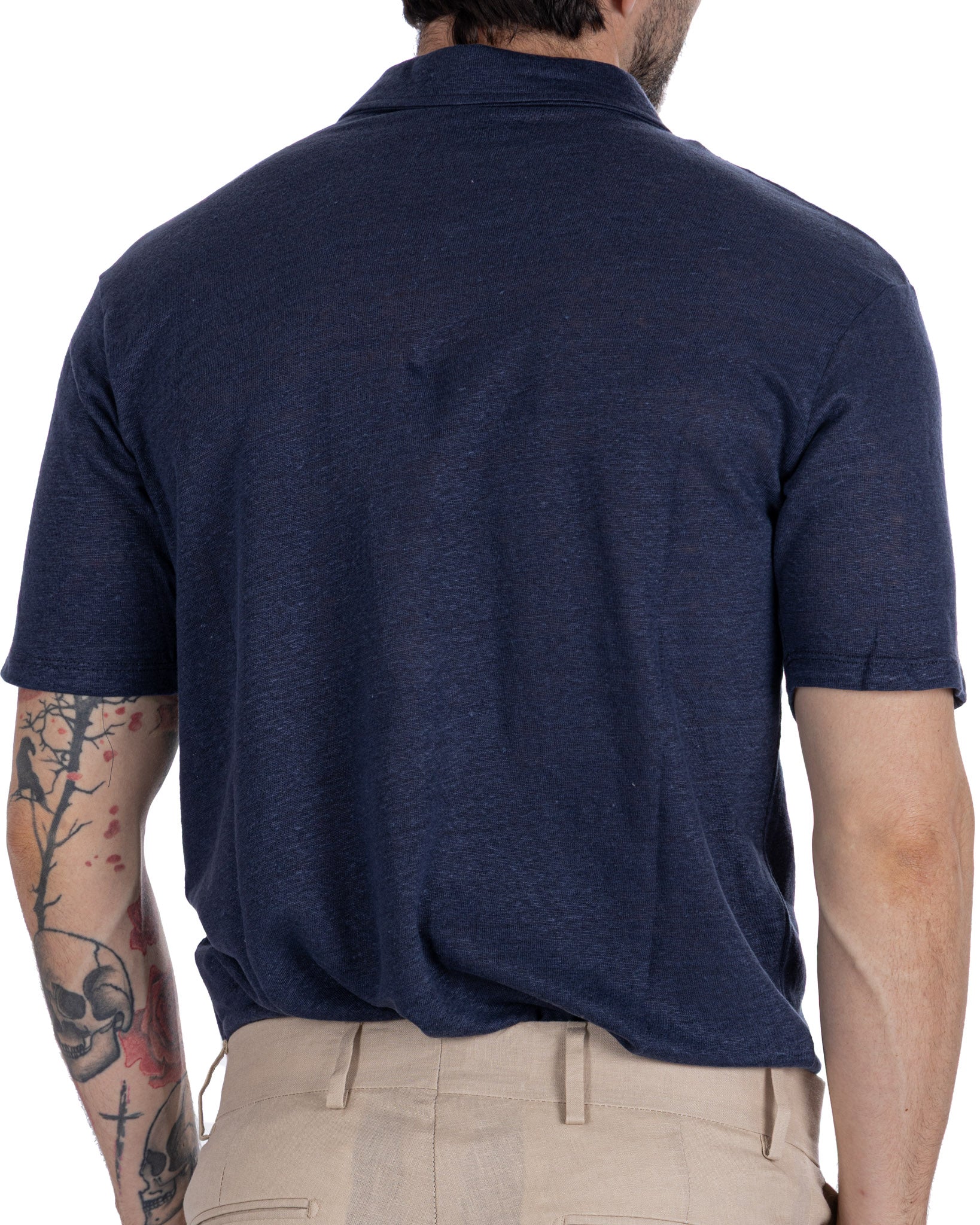 Marcos polo shirt in pure blue linen