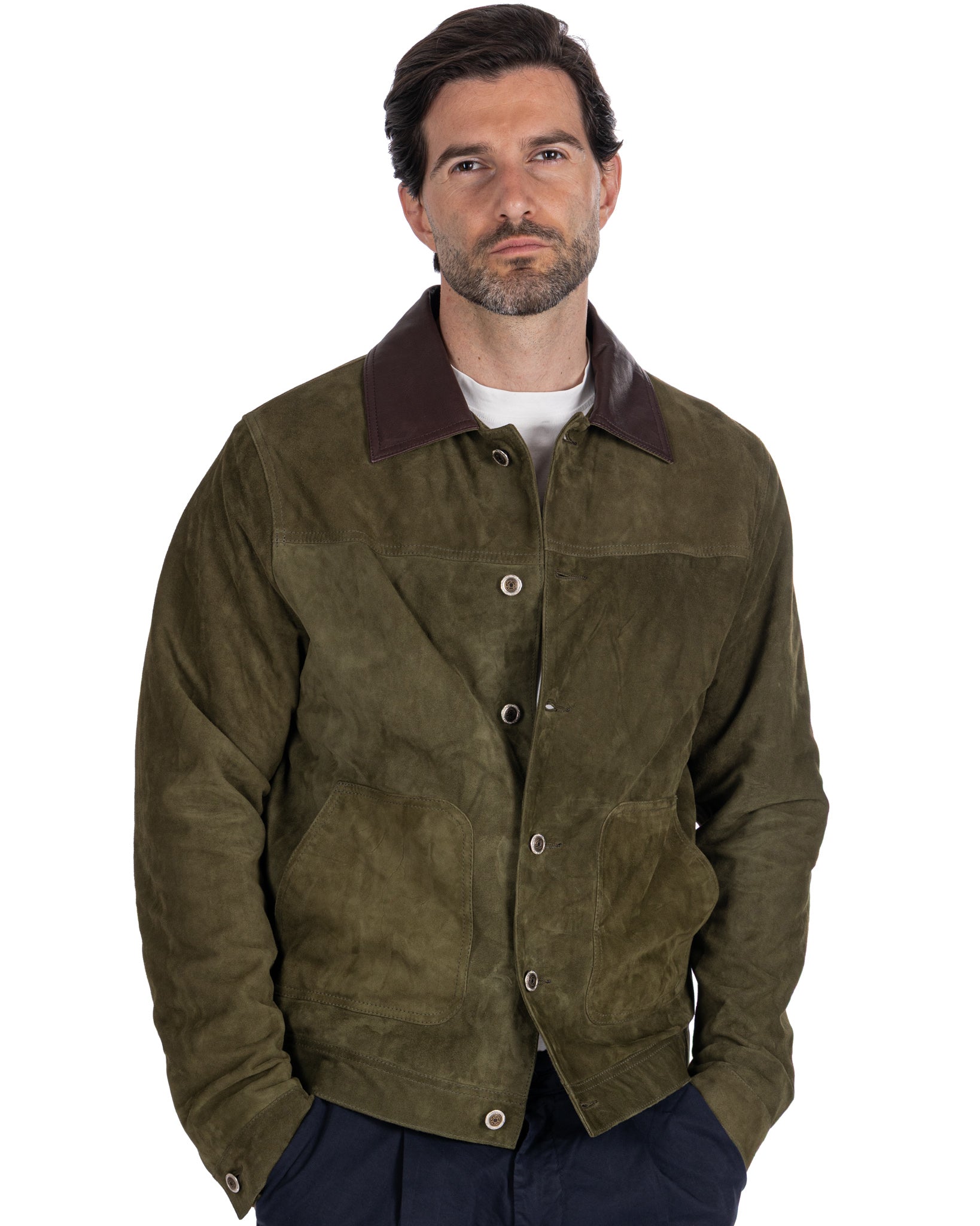 Chaqueta de ante verde con botones