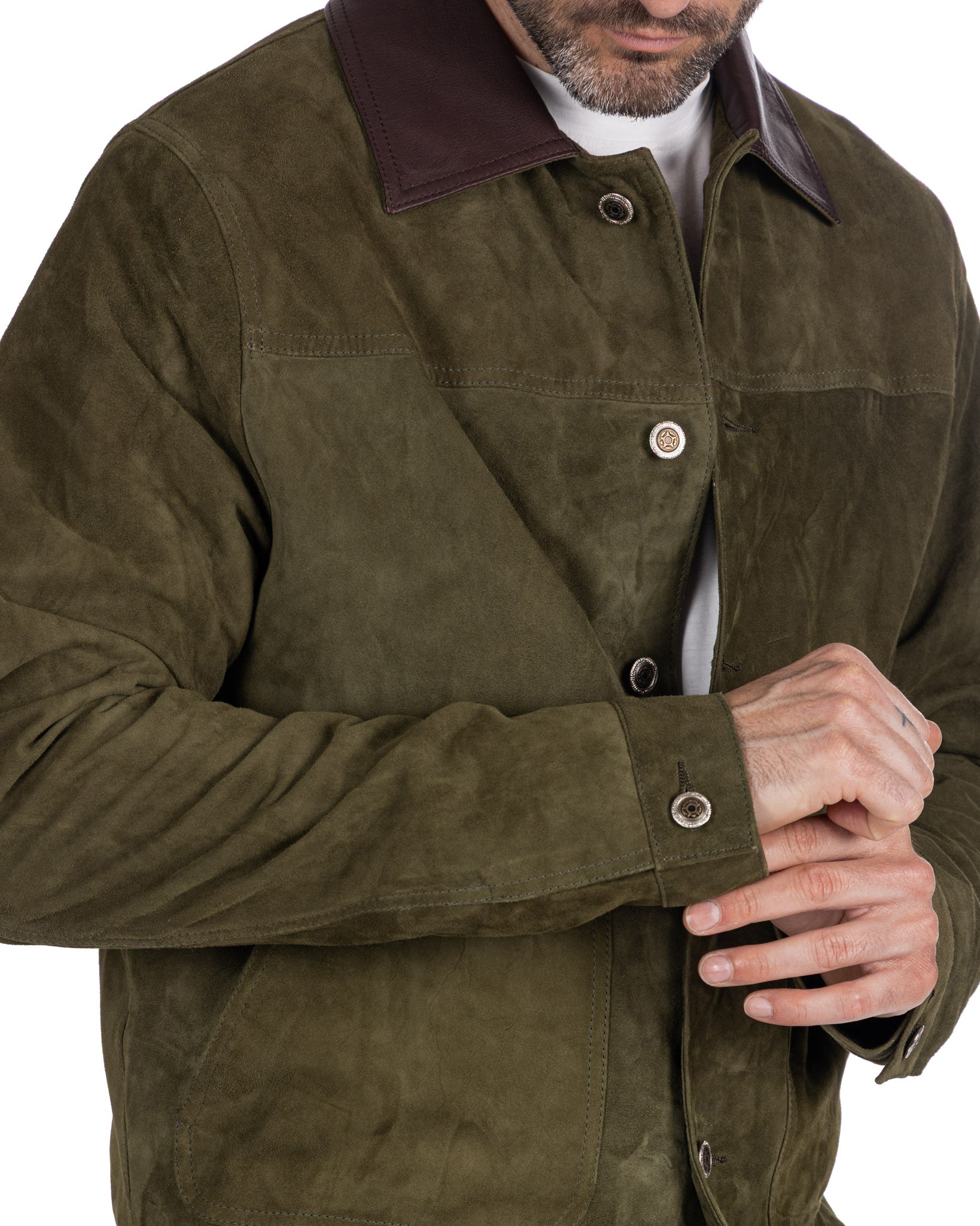 Chaqueta de ante verde con botones