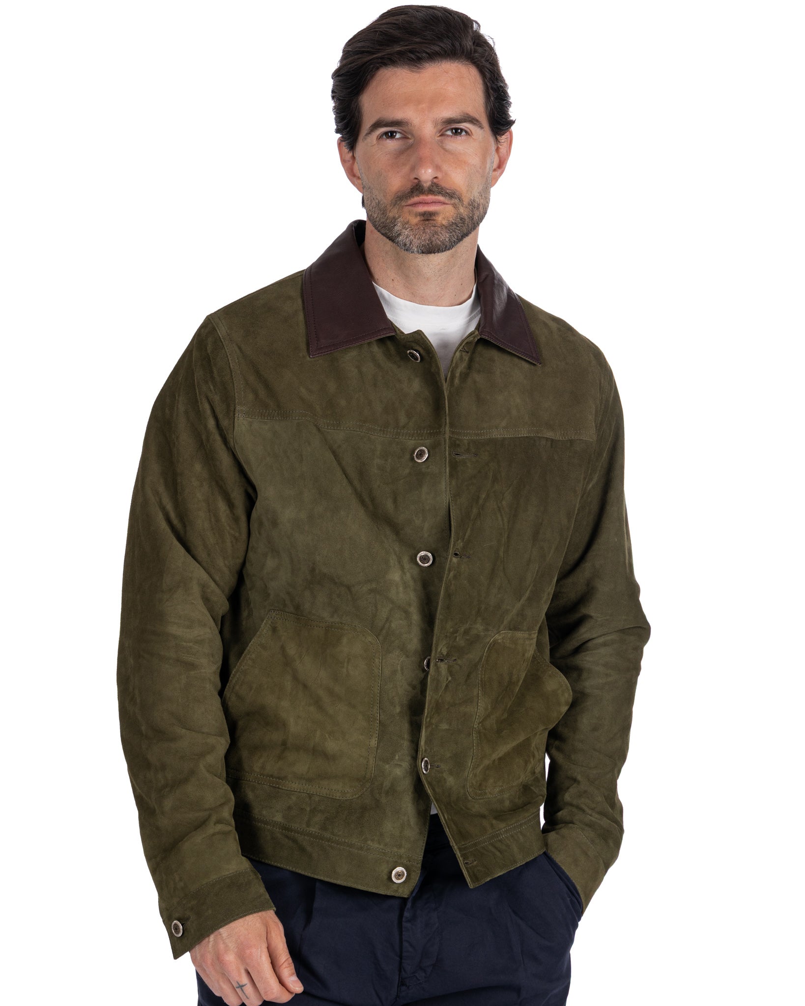 Chaqueta de ante verde con botones
