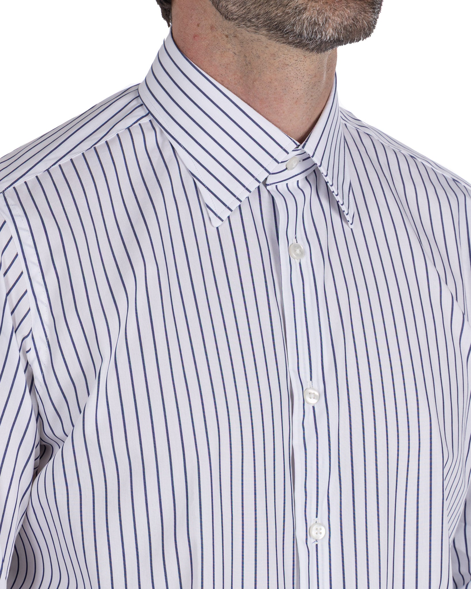 Camisa Walther de rayas azules en popelina de algodón