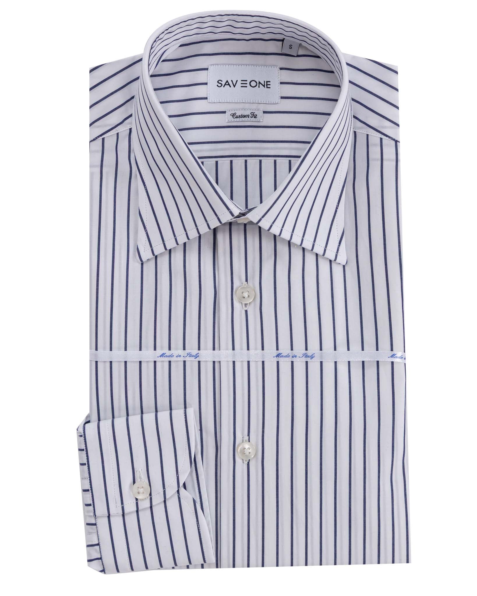 Camisa Walther de rayas azules en popelina de algodón