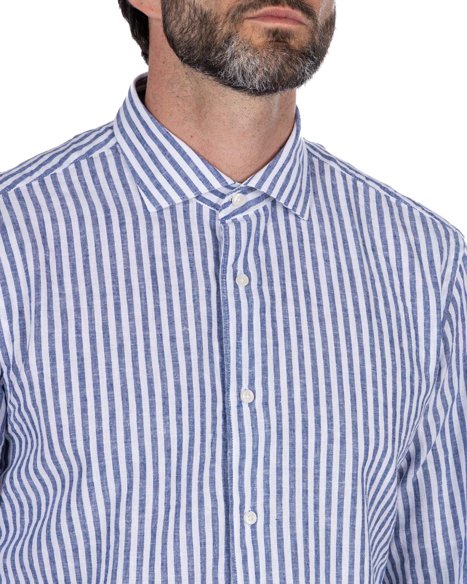 Camisa Cassis de lino y algodón a rayas azules