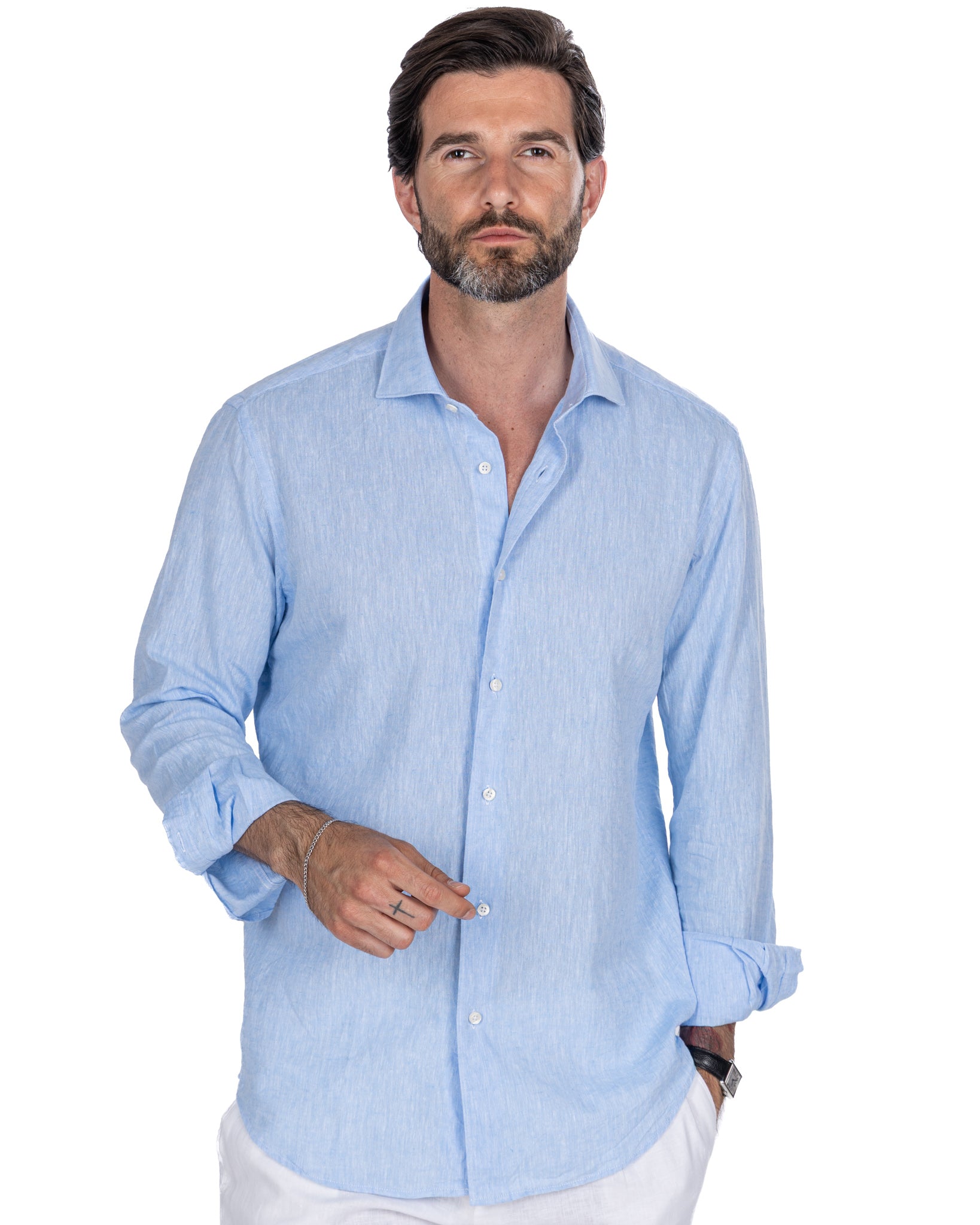 Camisa Rennes de lino y algodón azul claro