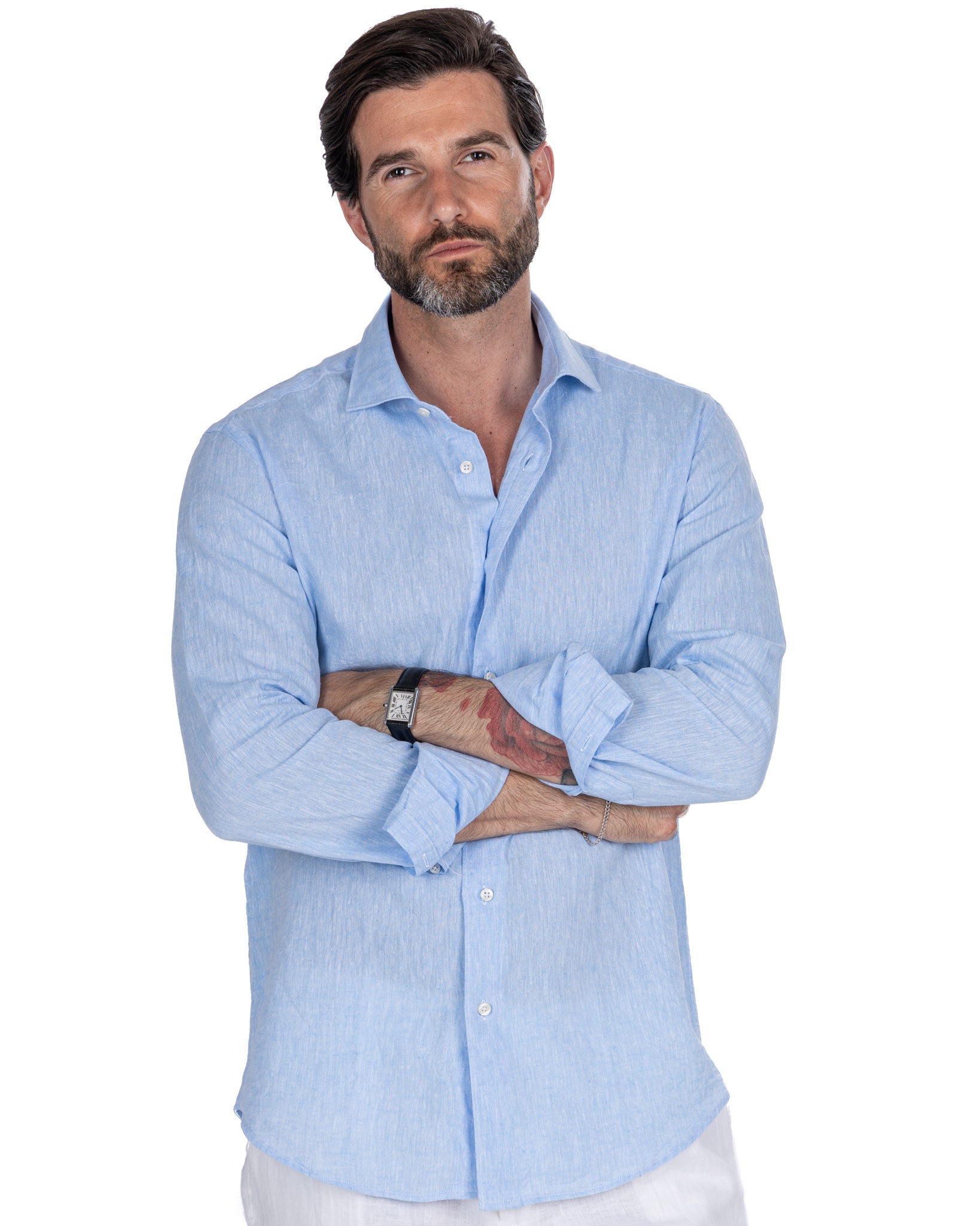 Rennes shirt in light blue linen and cotton
