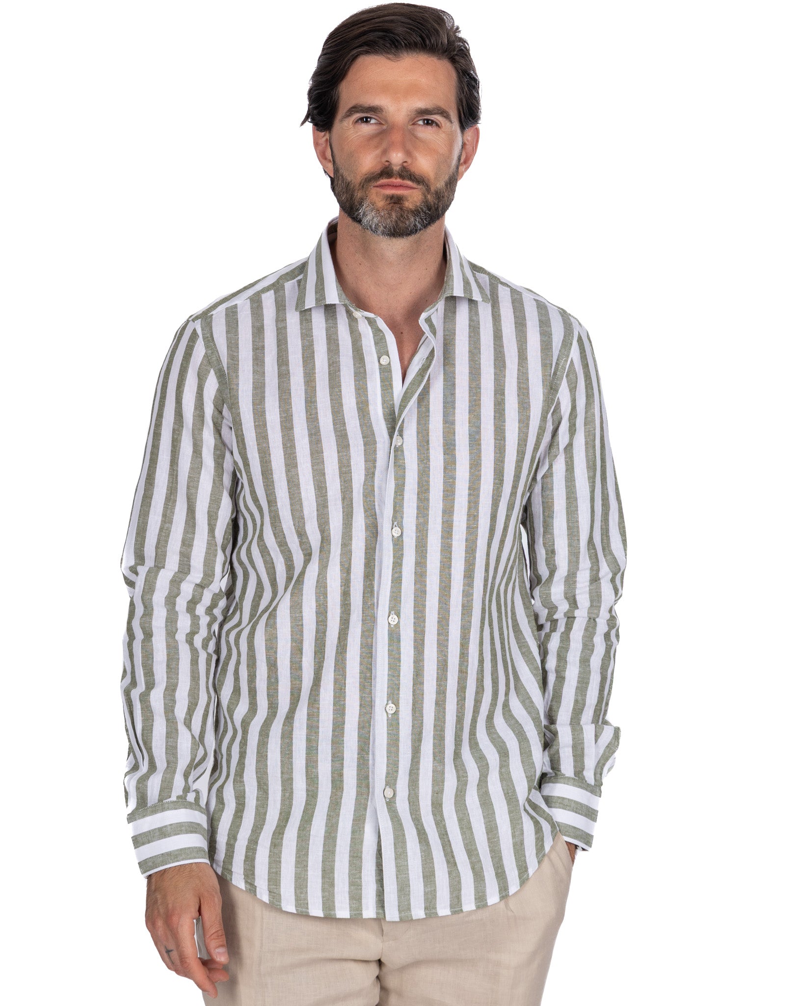 Camisa Eze de lino y algodón de rayas militares