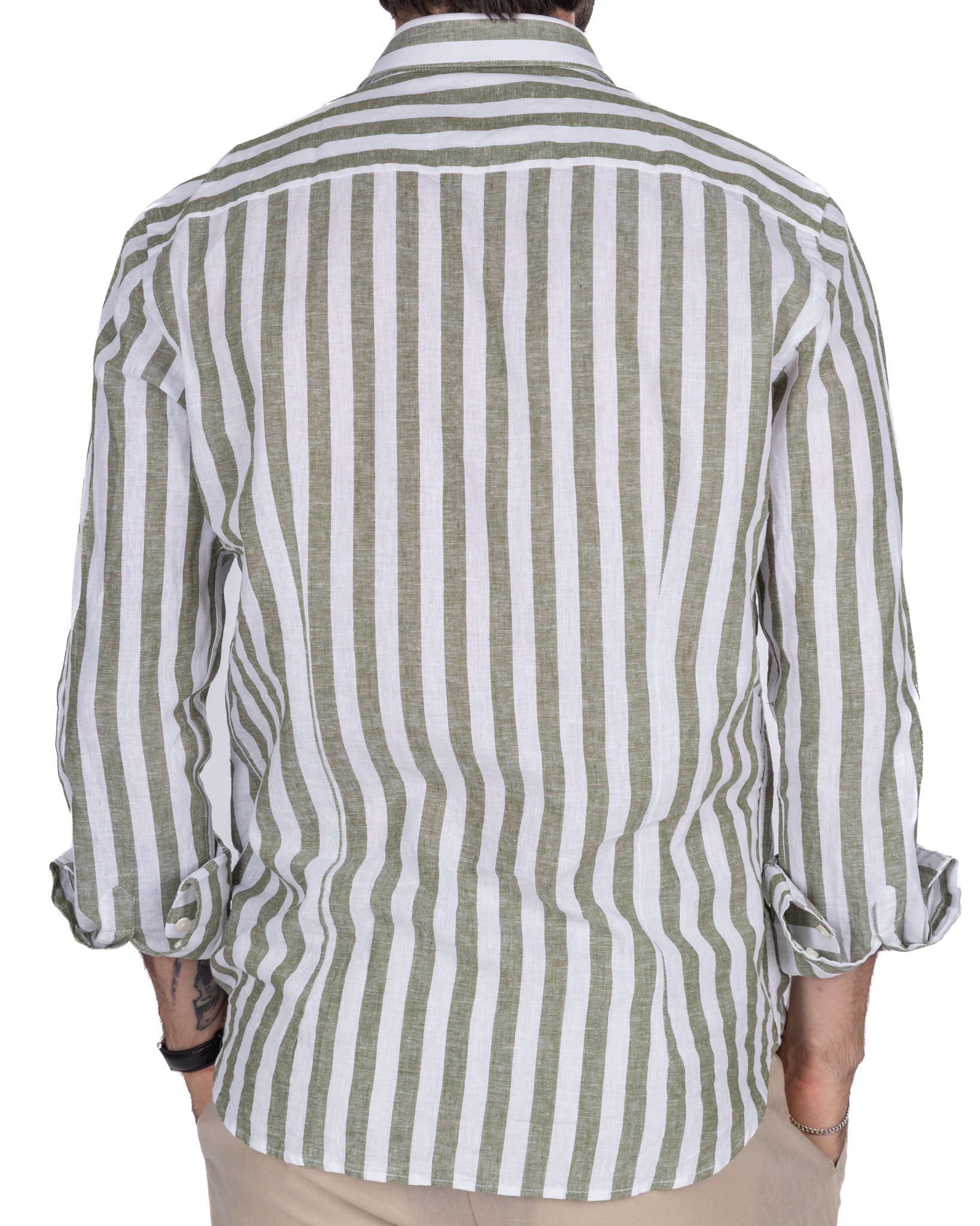 Eze military striped linen and cotton shirt
