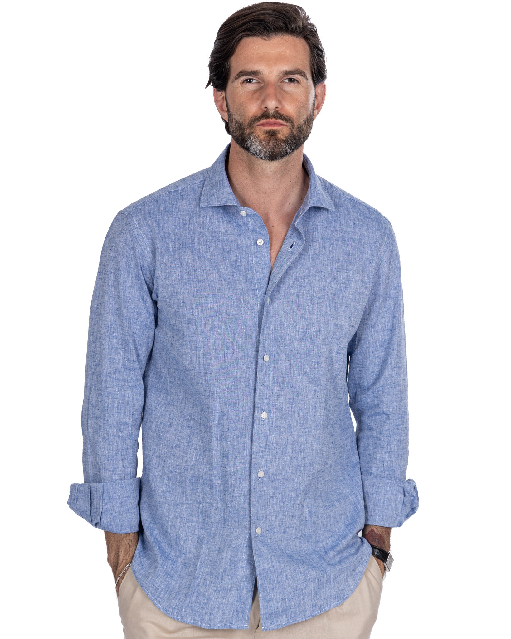 Camisa Rennes de lino y algodón azul