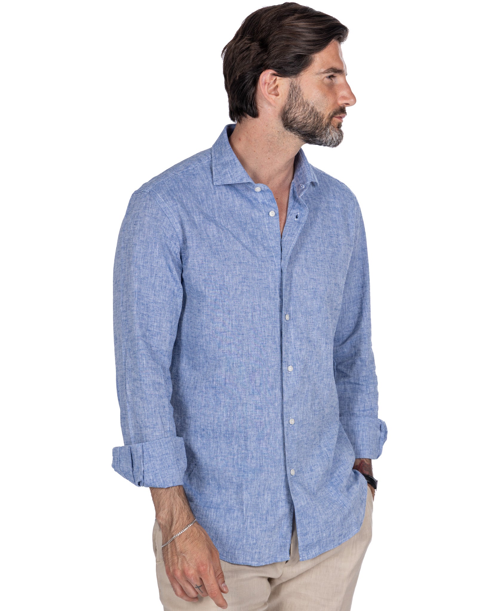 Camisa Rennes de lino y algodón azul