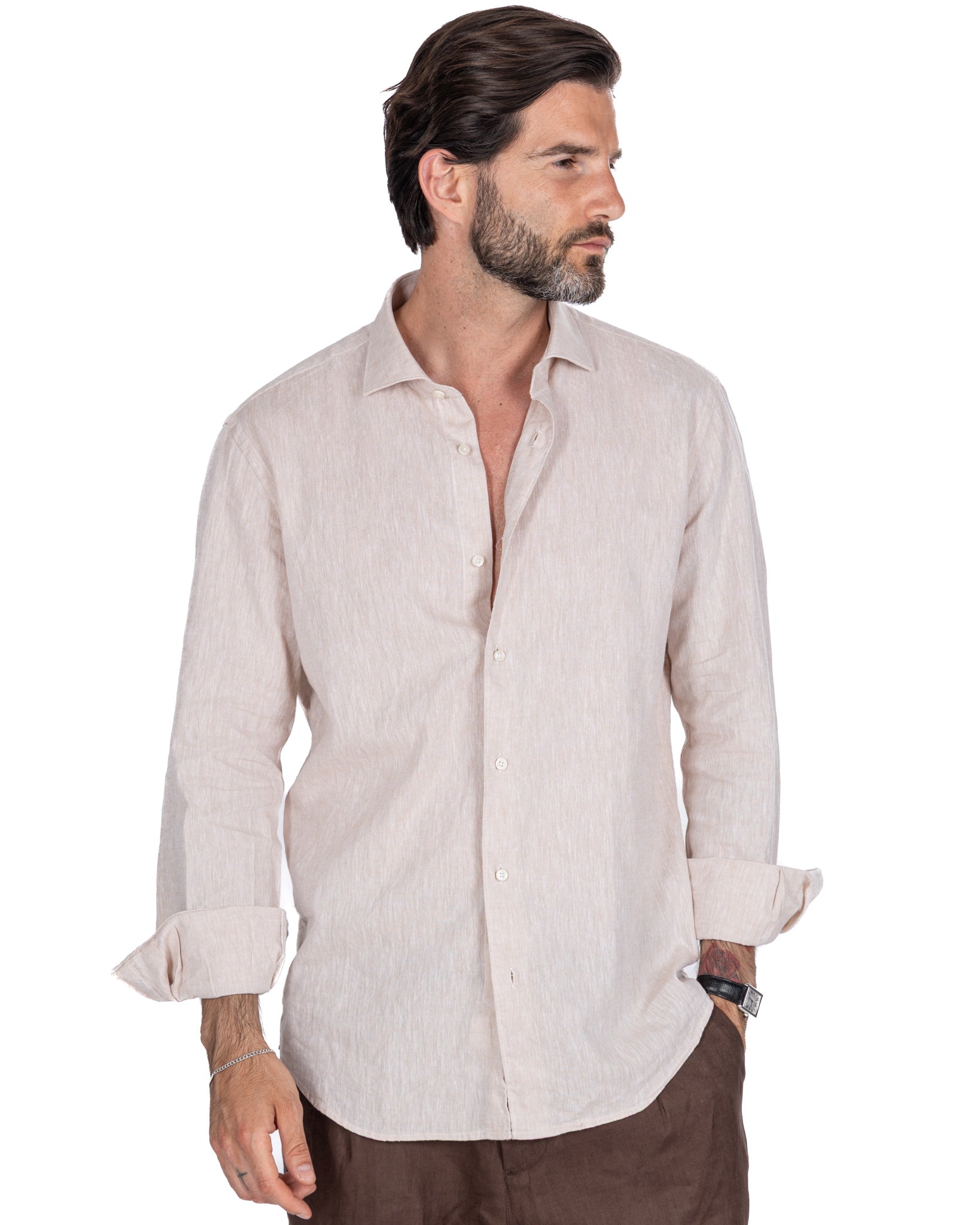 Camisa Rennes de lino y algodón beige