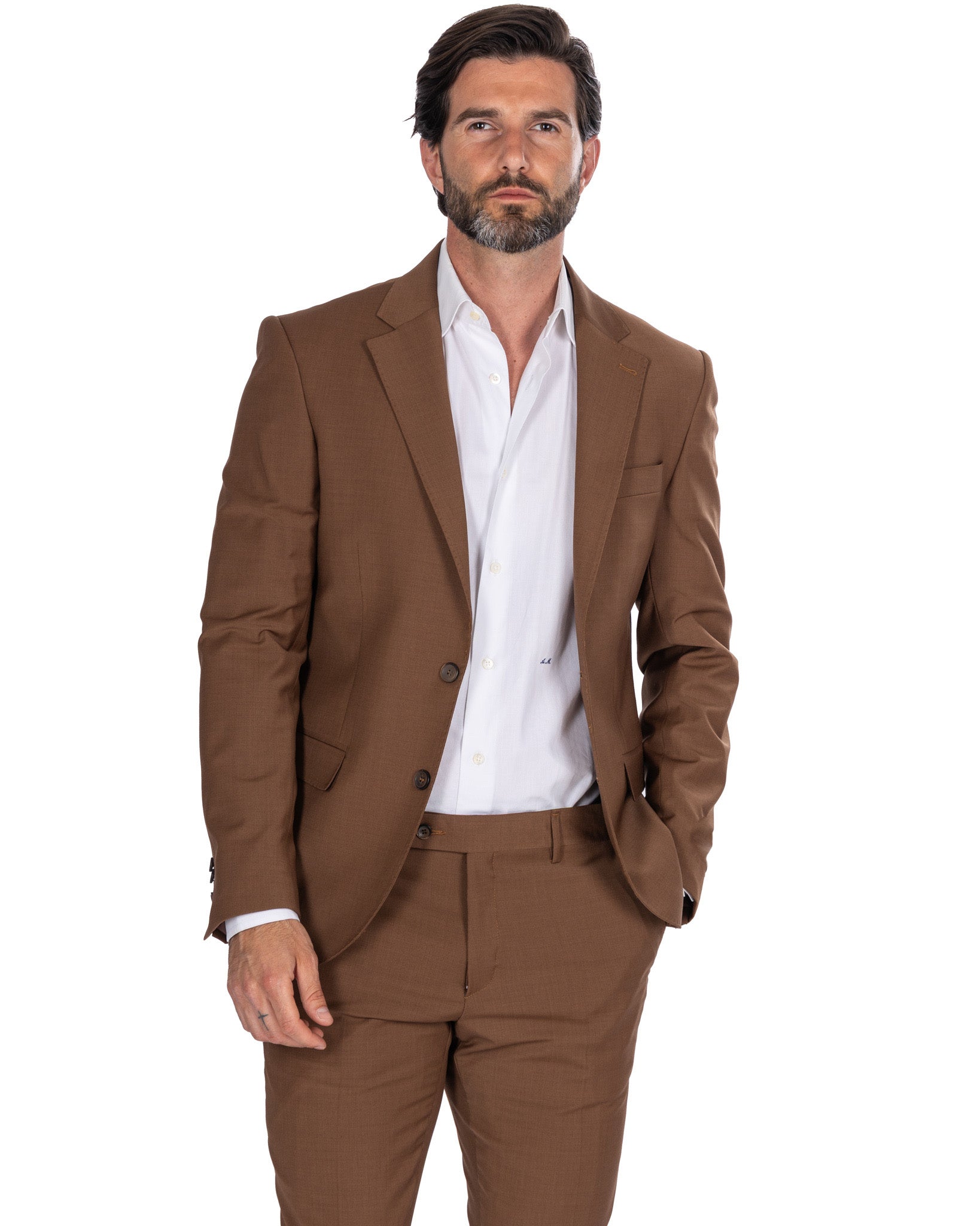 Nueva York - traje de lana color tabaco de una sola hilera de botones