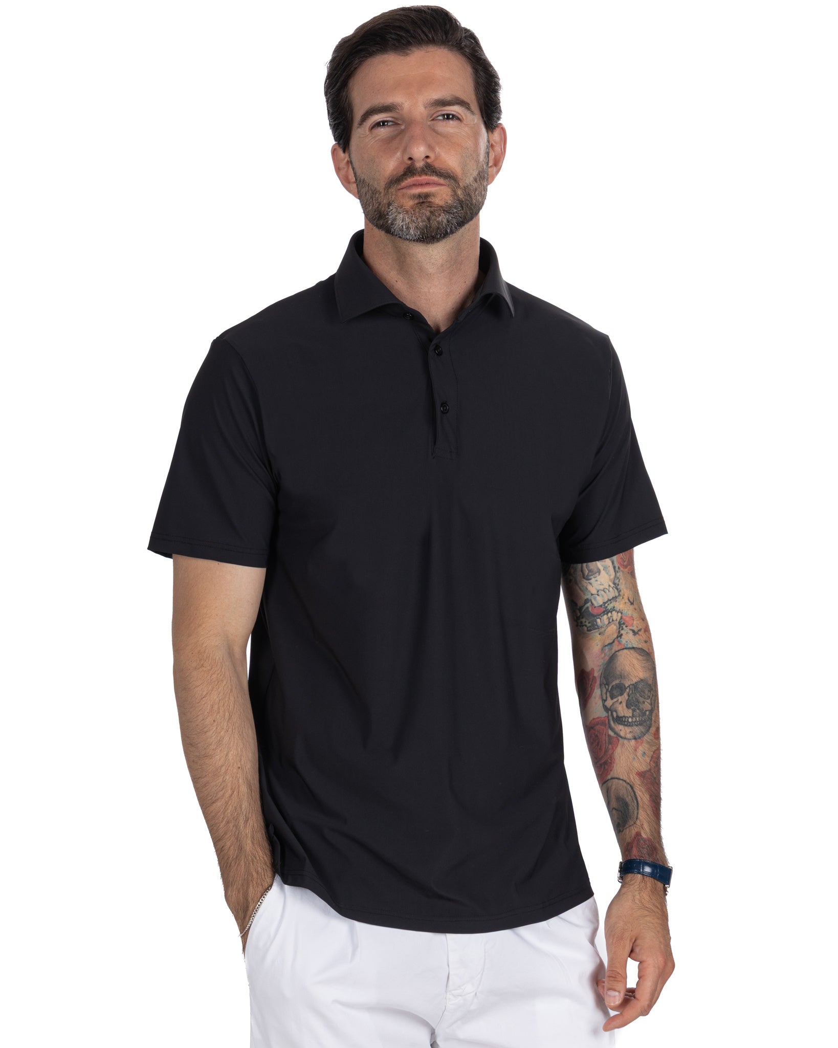 Polo Arnold de tejido de viaje negra