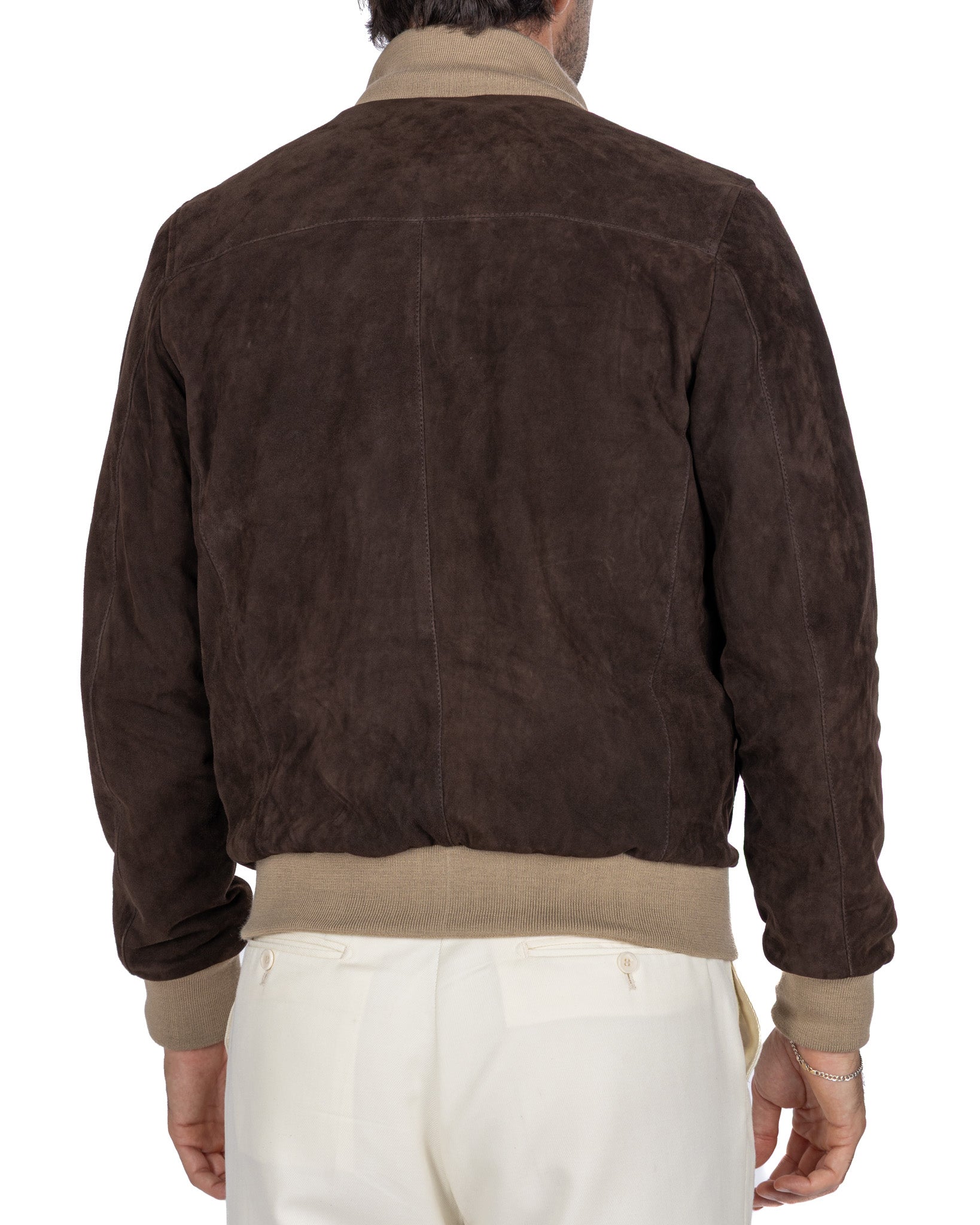 Dark Brown Suede Button Bomber Jacket
