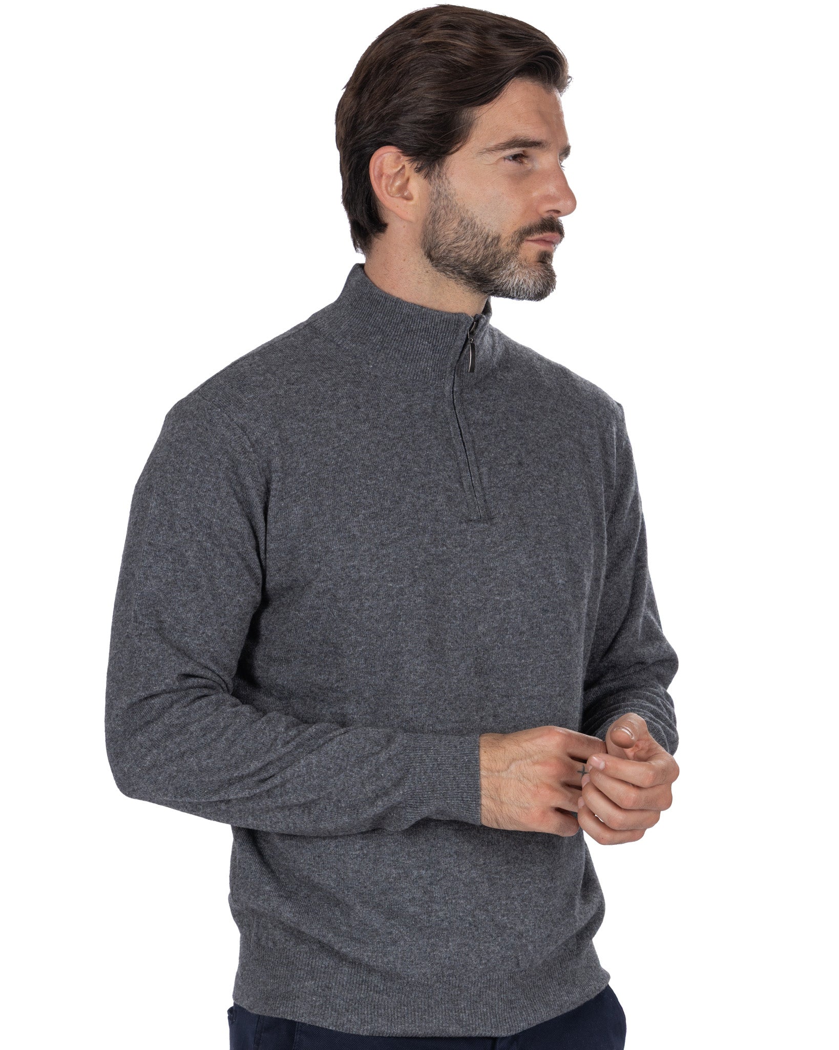 Jersey de cuello alto con cremallera Rory de mezcla de cachemir antracita