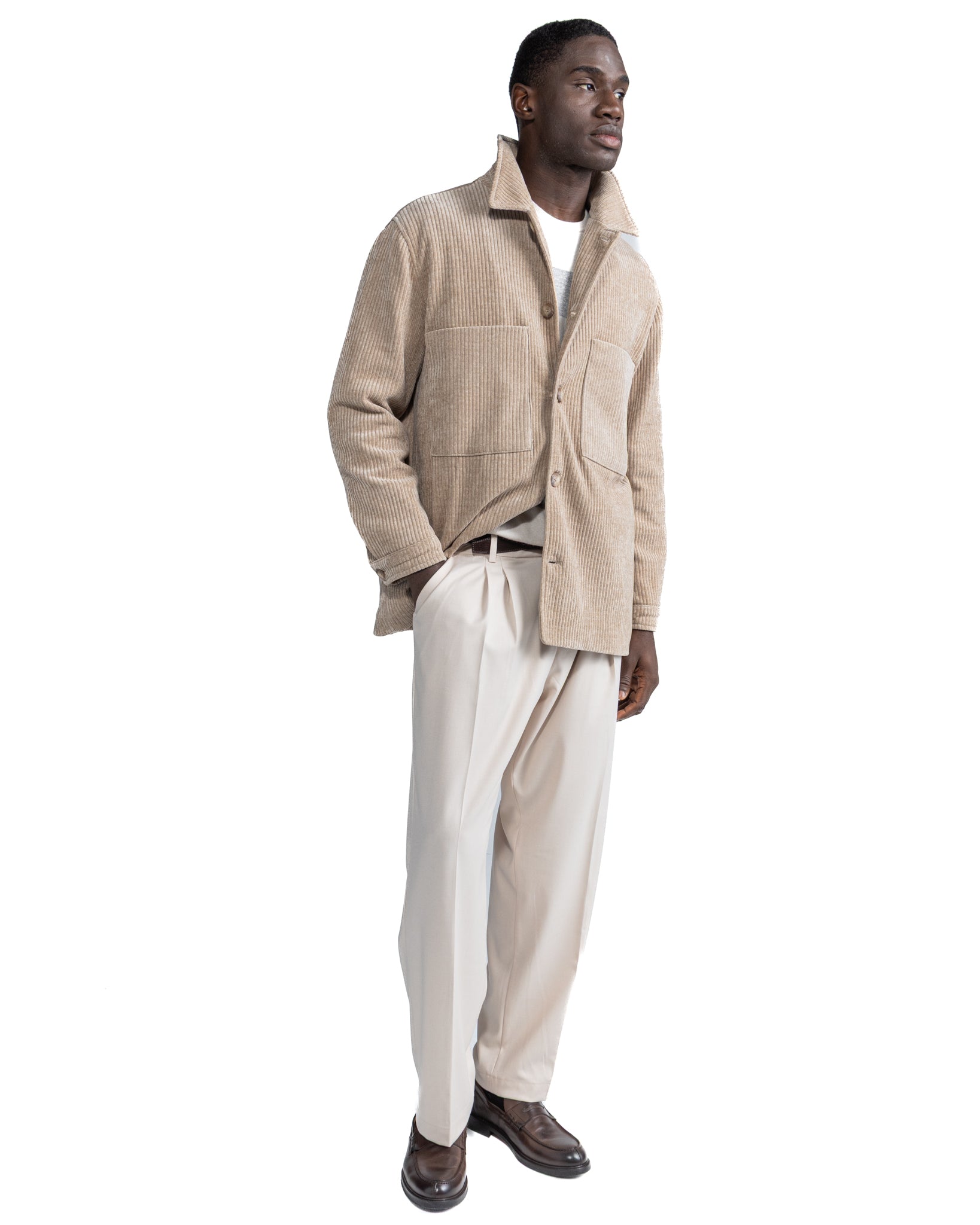 Chaqueta extragrande Jeremie de terciopelo beige