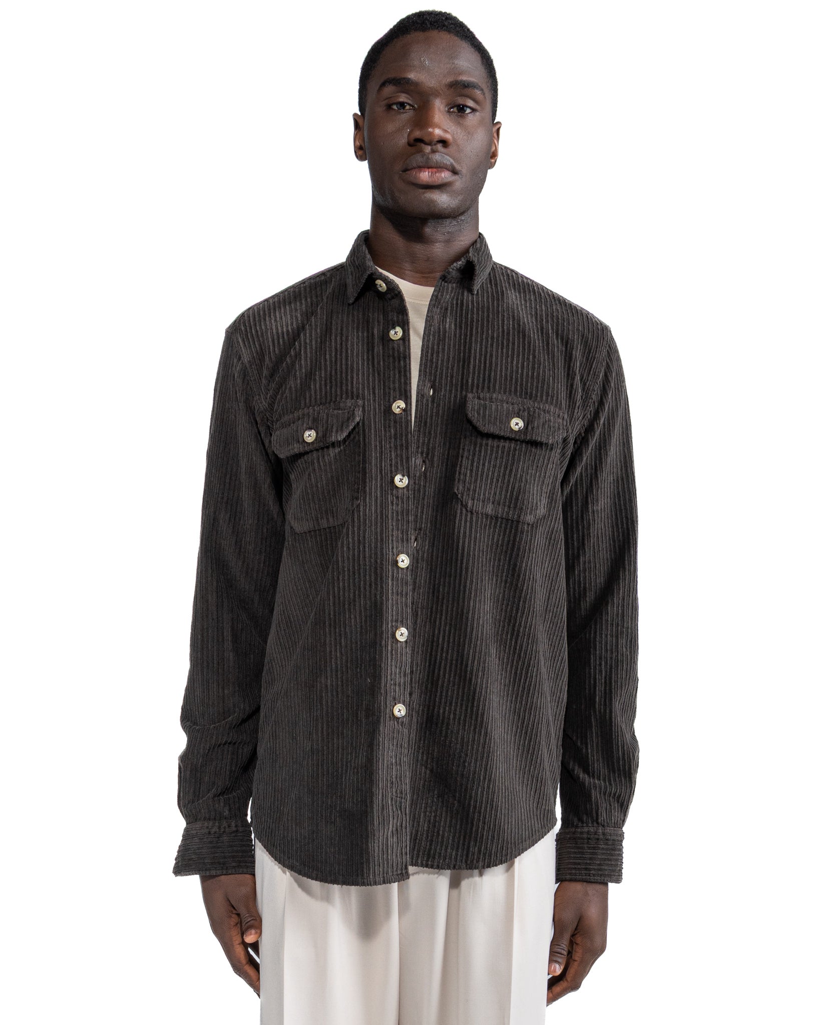 Camisa Atlantis de terciopelo marrón