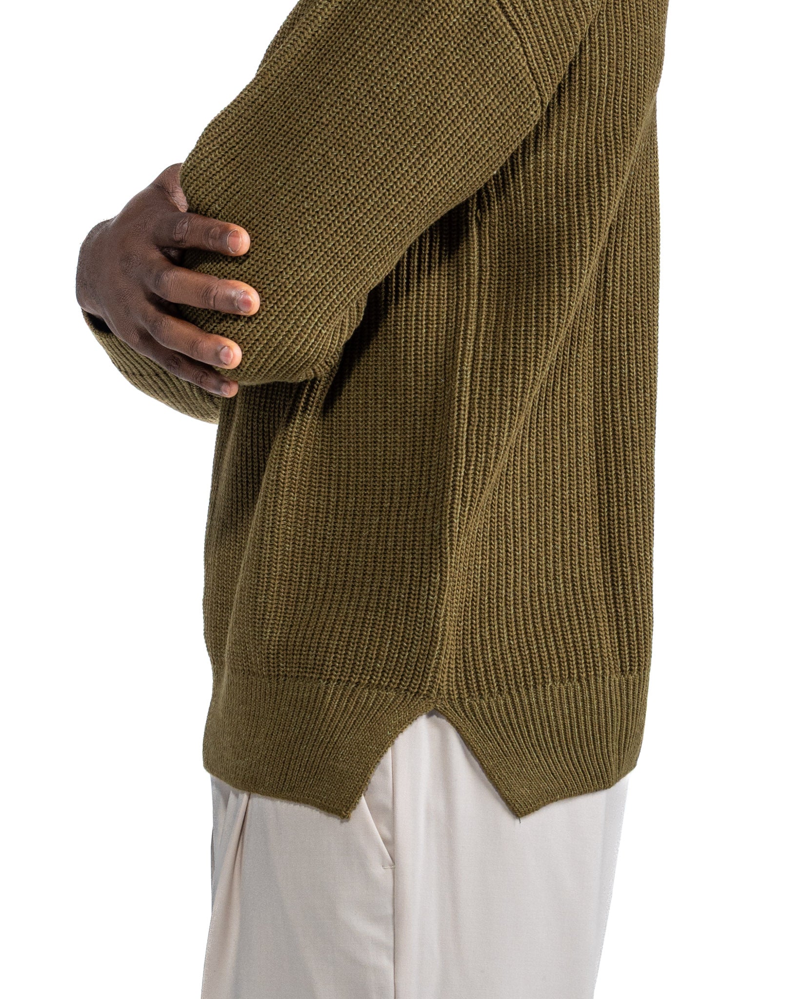 Jersey de cuello redondo acanalado de color militar