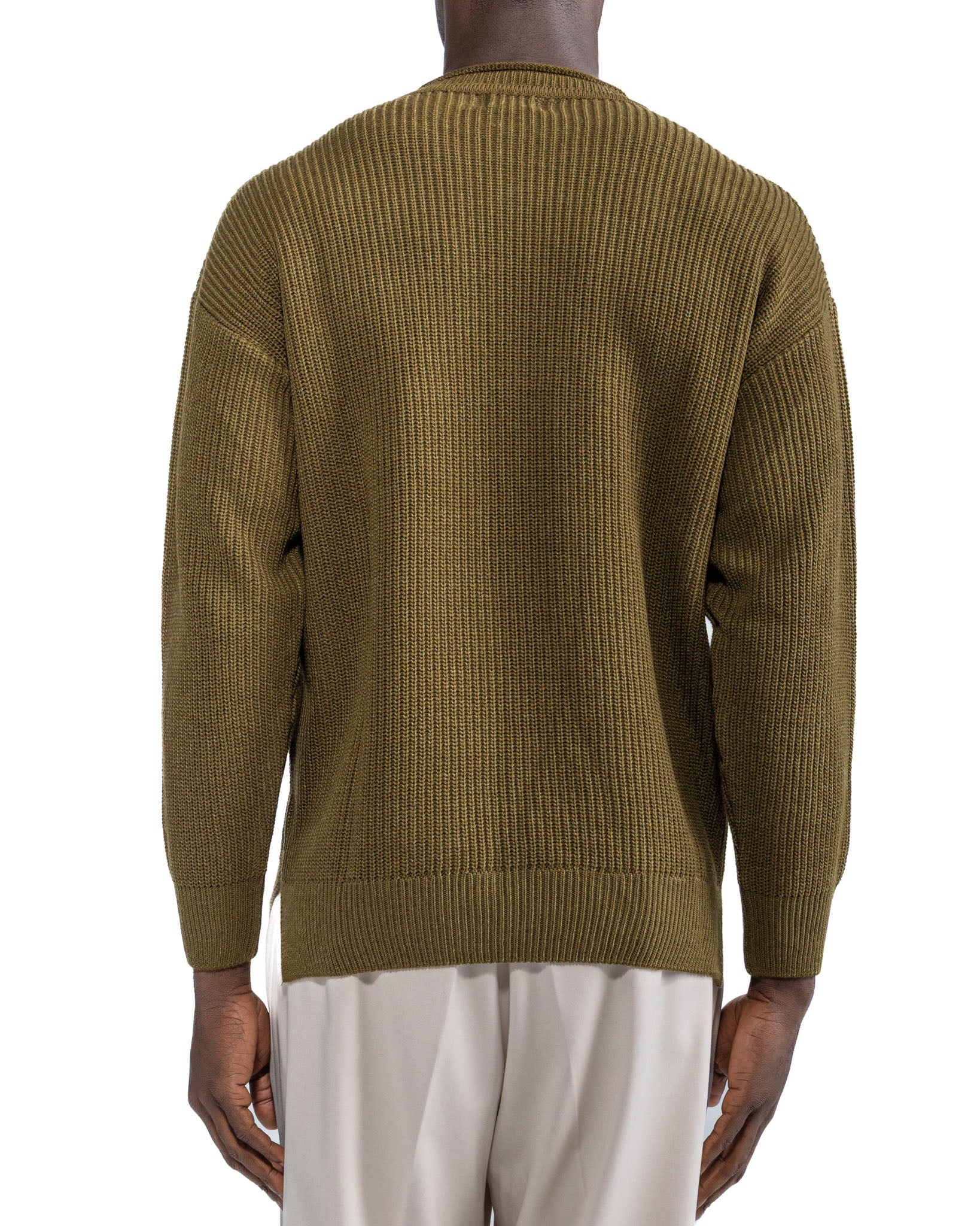 Jersey de cuello redondo acanalado de color militar