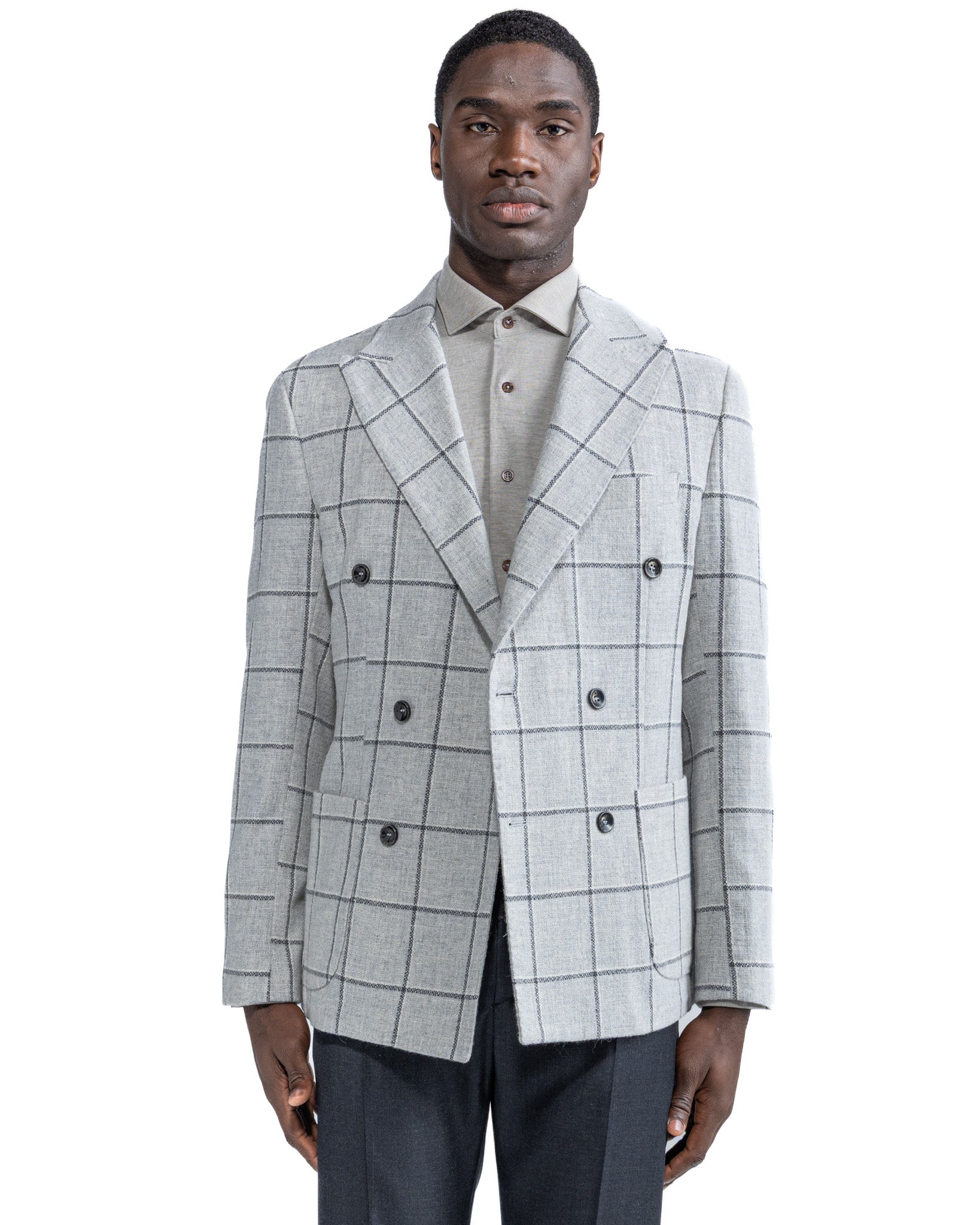 Chaqueta cruzada Fuji de cuadros grises