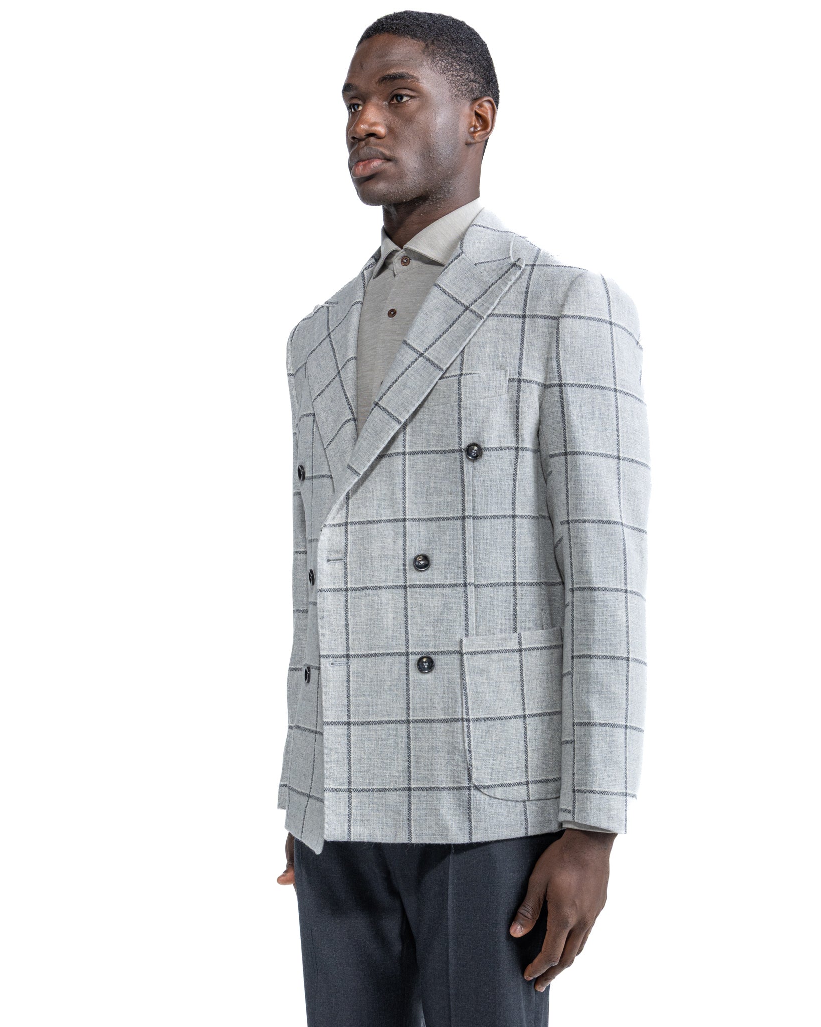 Chaqueta cruzada Fuji de cuadros grises