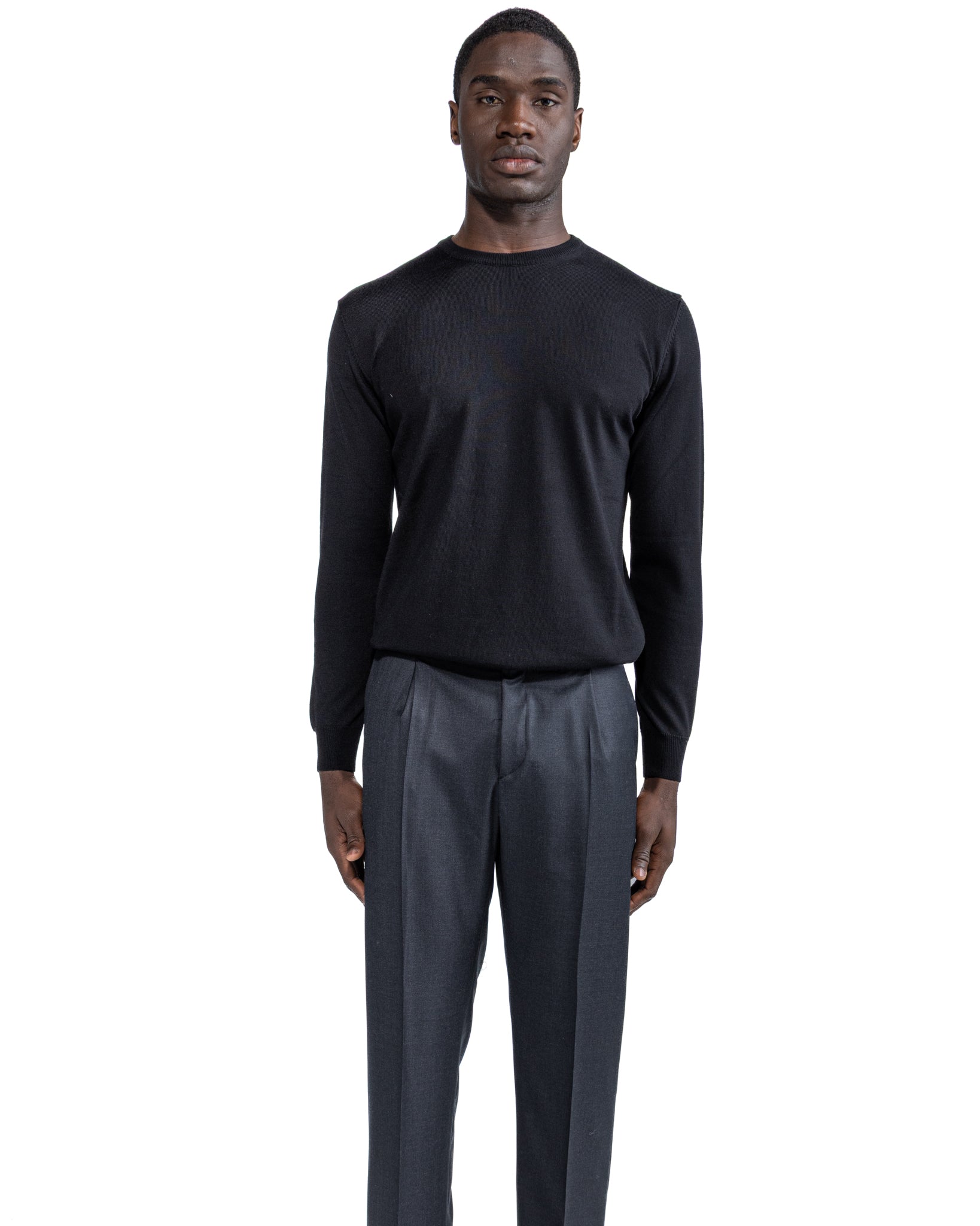 Jersey de cuello redondo Furore en lana merino Tollegno negro