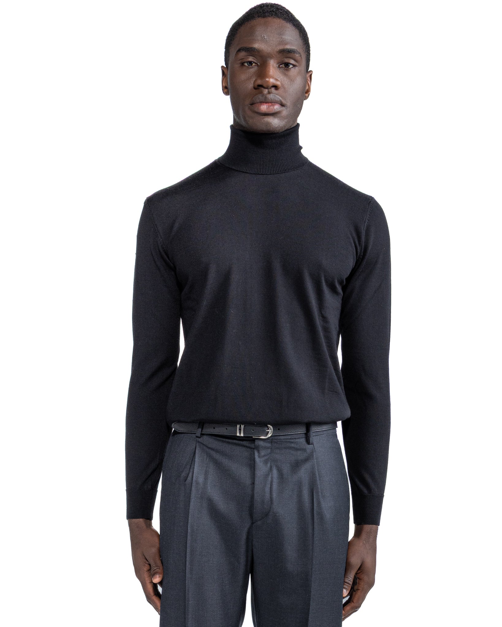 Jersey de cuello alto de lana Tollegno negro de Vietri