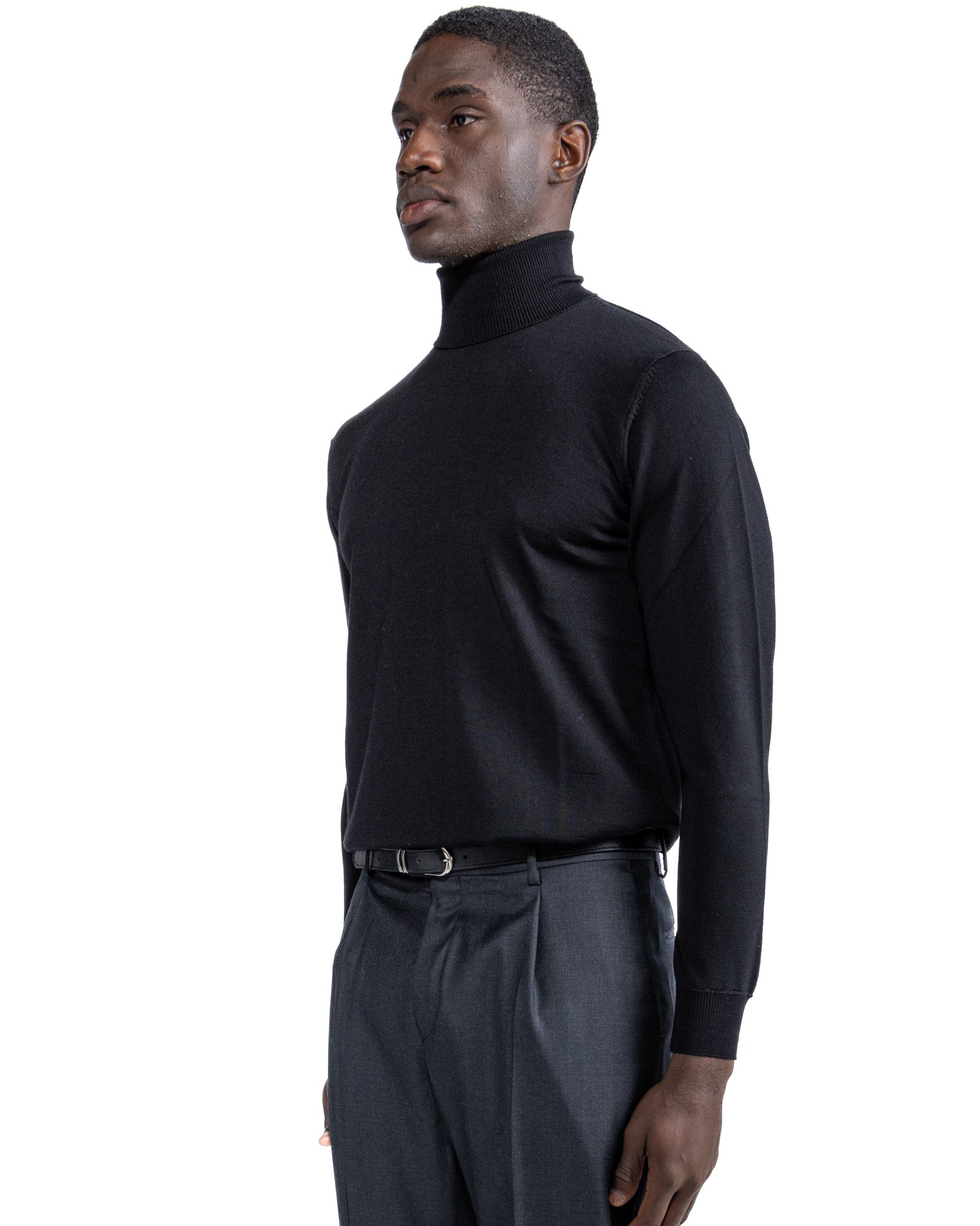 Jersey de cuello alto de lana Tollegno negro de Vietri