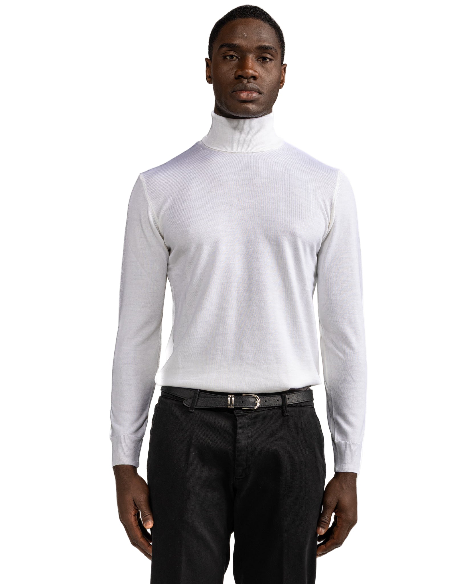 Jersey de cuello alto de lana Tollegno color crema de Vietri