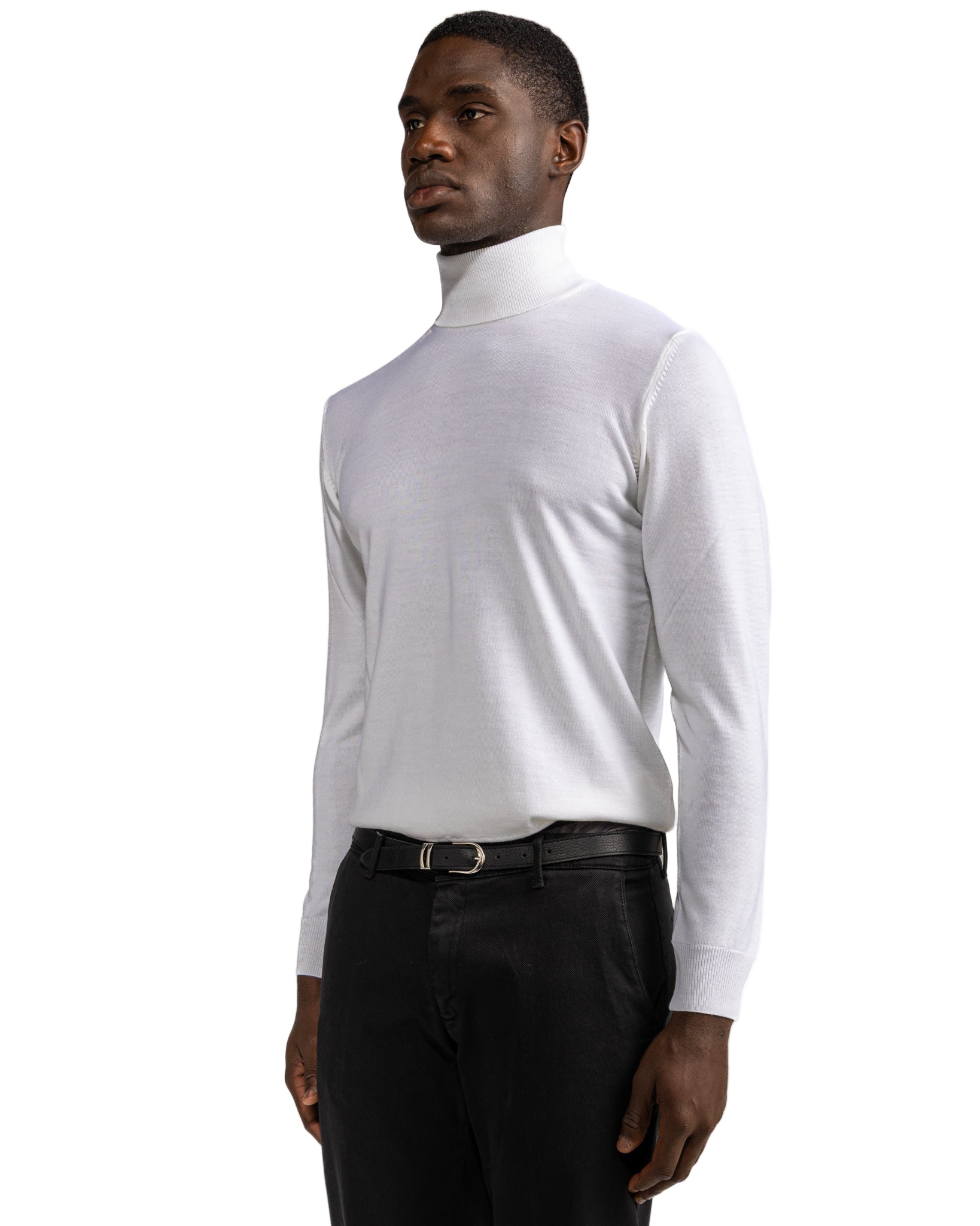 Jersey de cuello alto de lana Tollegno color crema de Vietri