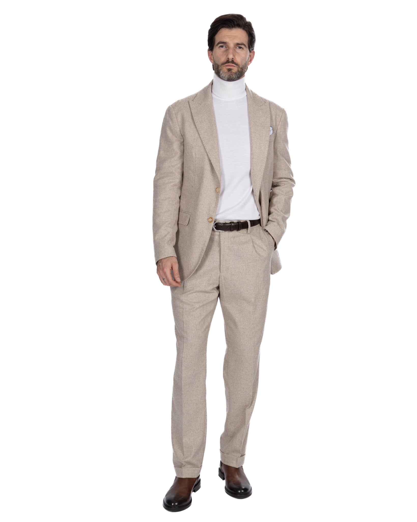 Traje de franela beige Olympus