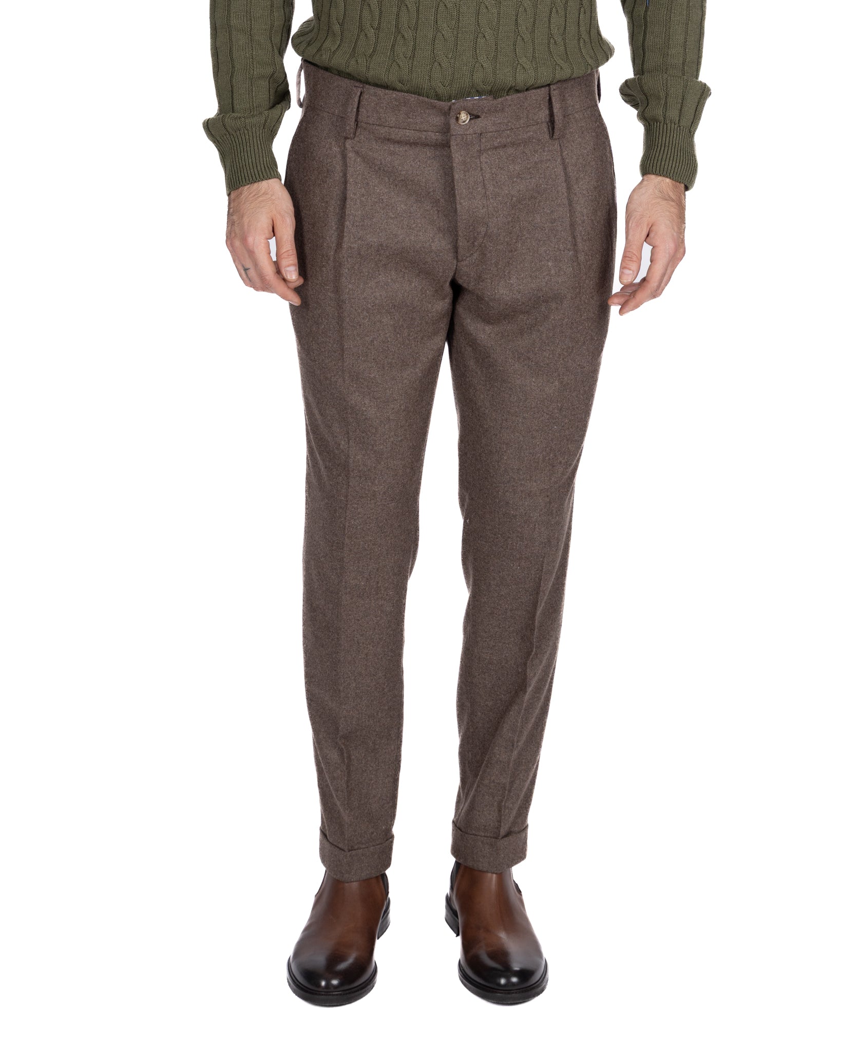 Pantalone Leica in flanella fango