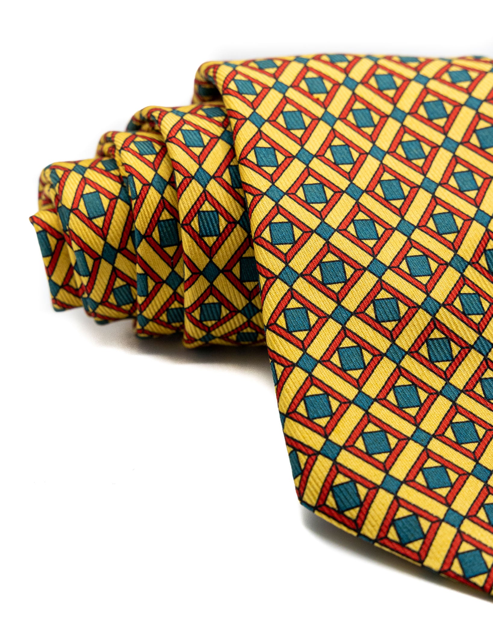 Corbata de seda amarilla con estampado vintage