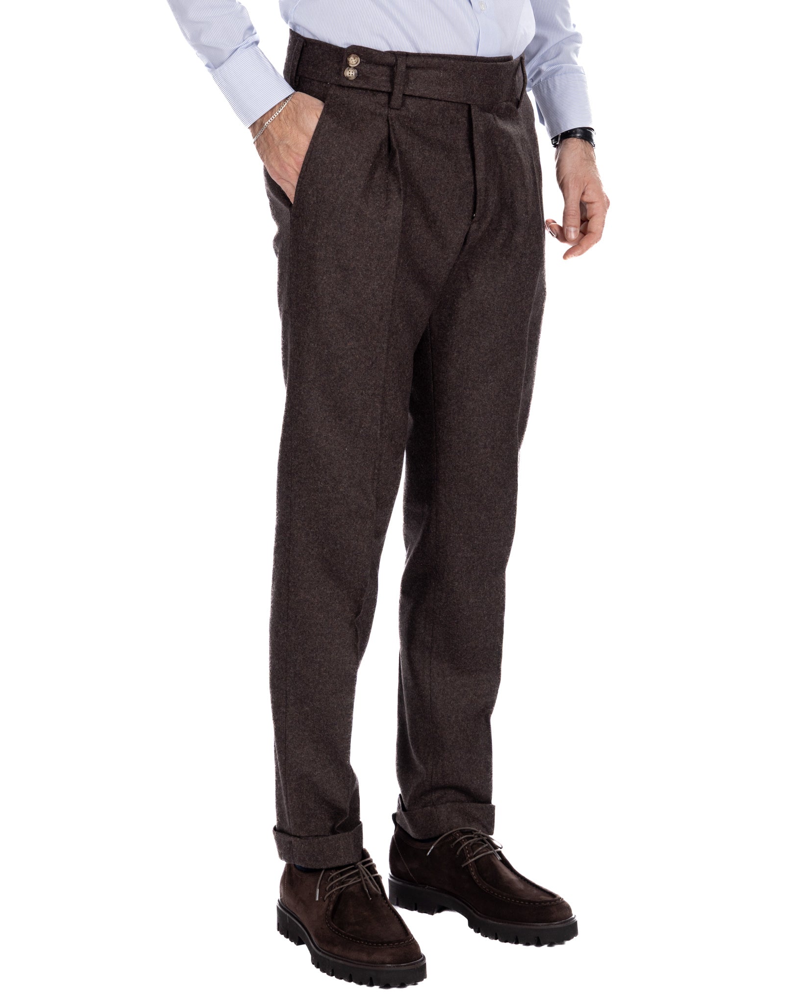 Pantalón Canon de franela marrón oscuro