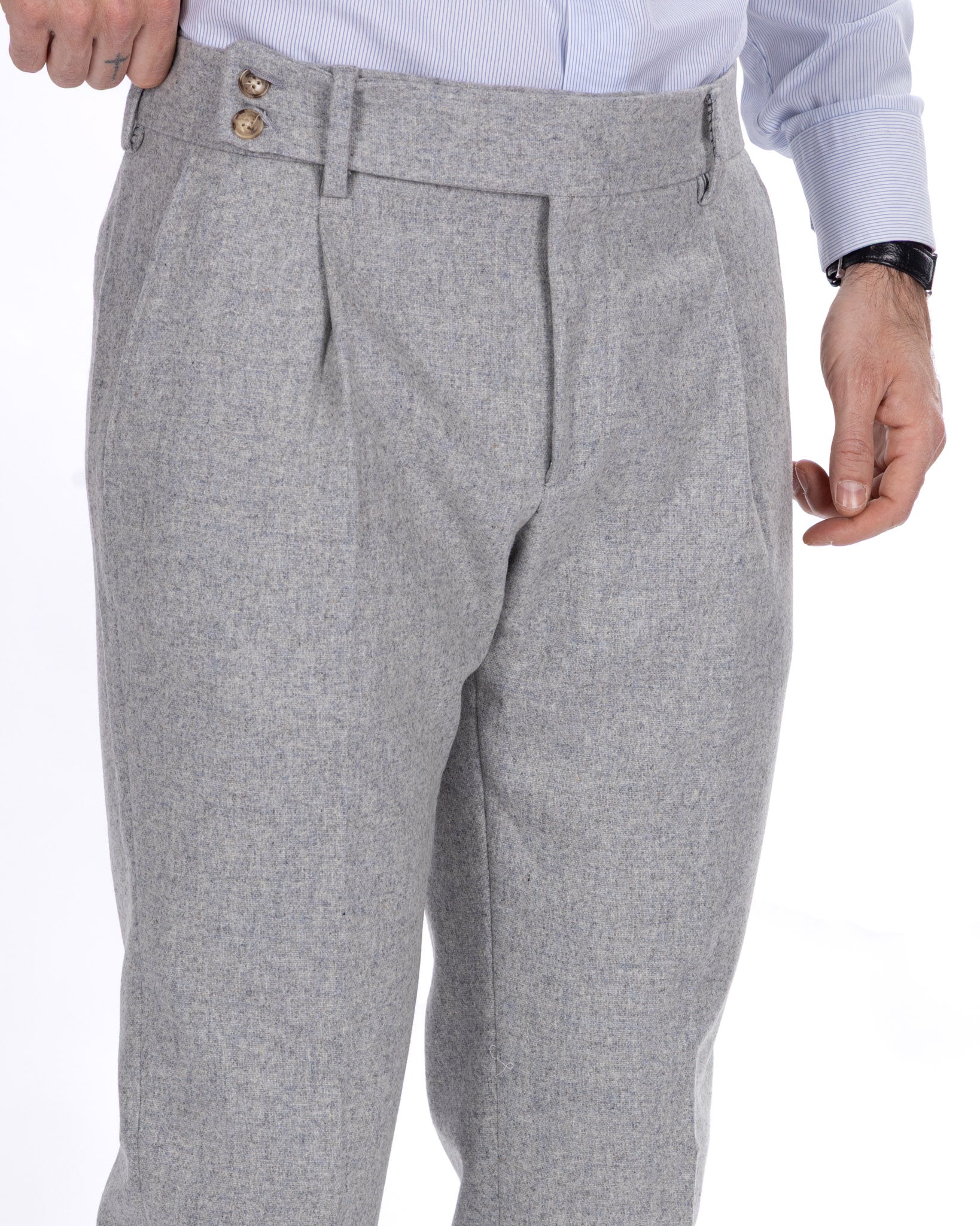 Canon light grey flannel trousers