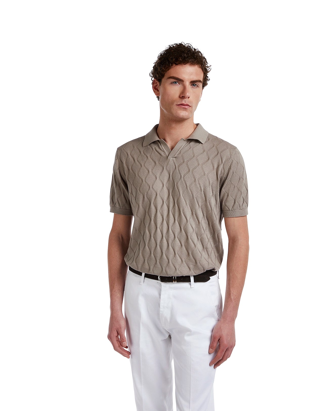 Polo Peter de punto beige con ondas