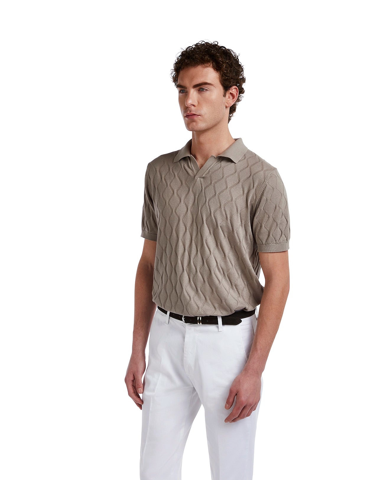 Polo Peter de punto beige con ondas