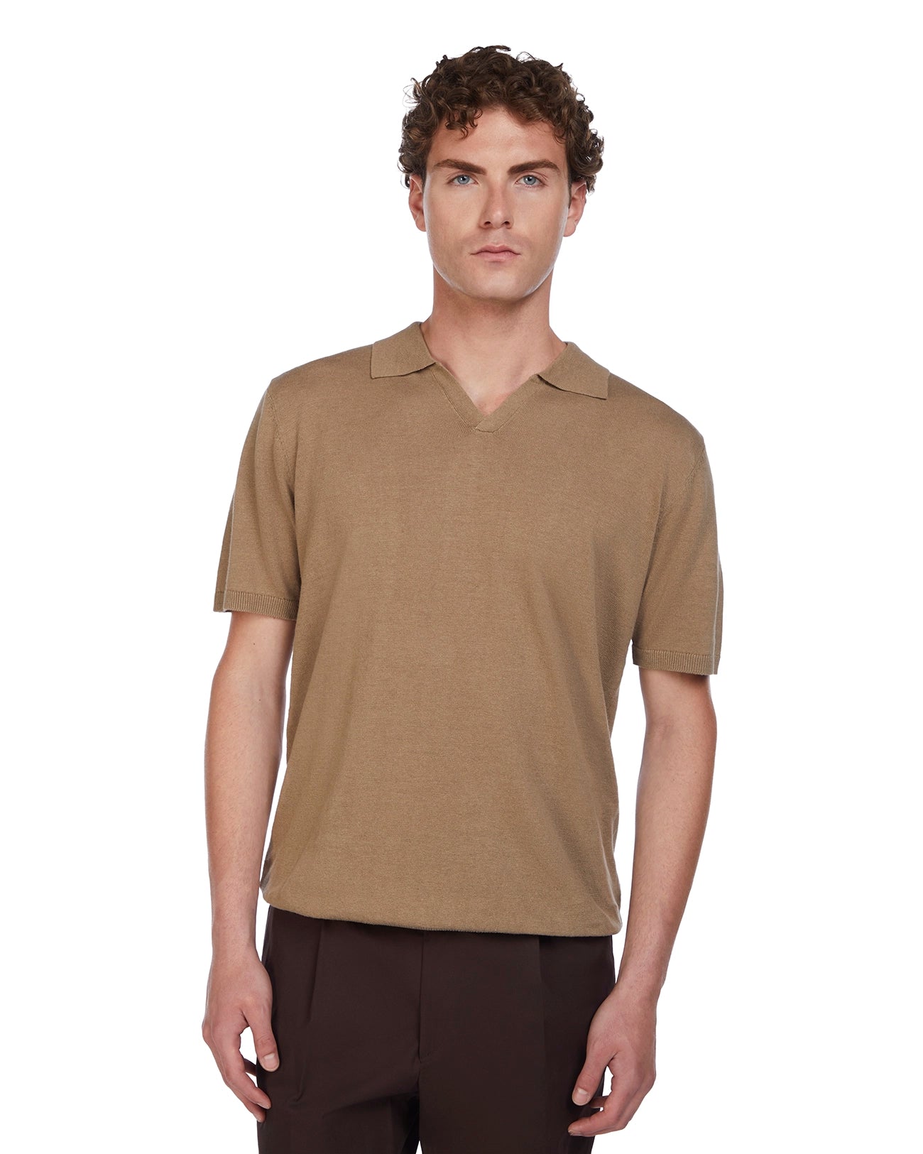 Bandol polo shirt in linen and cotton mud