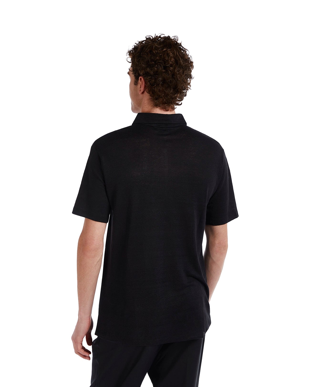 Marcos polo shirt in pure black linen