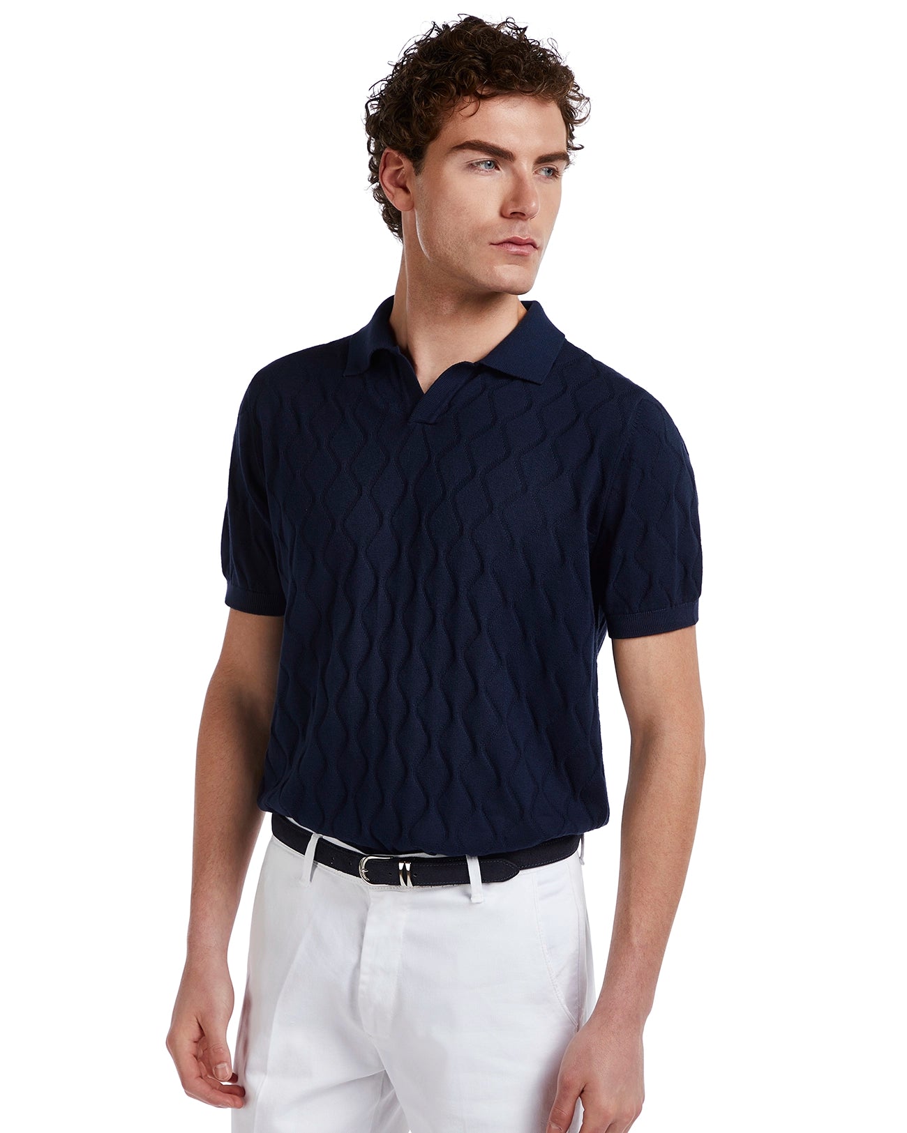 Polo Peter de ondas de punto azul