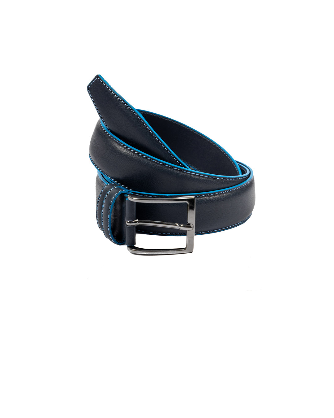 Pienza - blue leather belt with contrasting stitching
