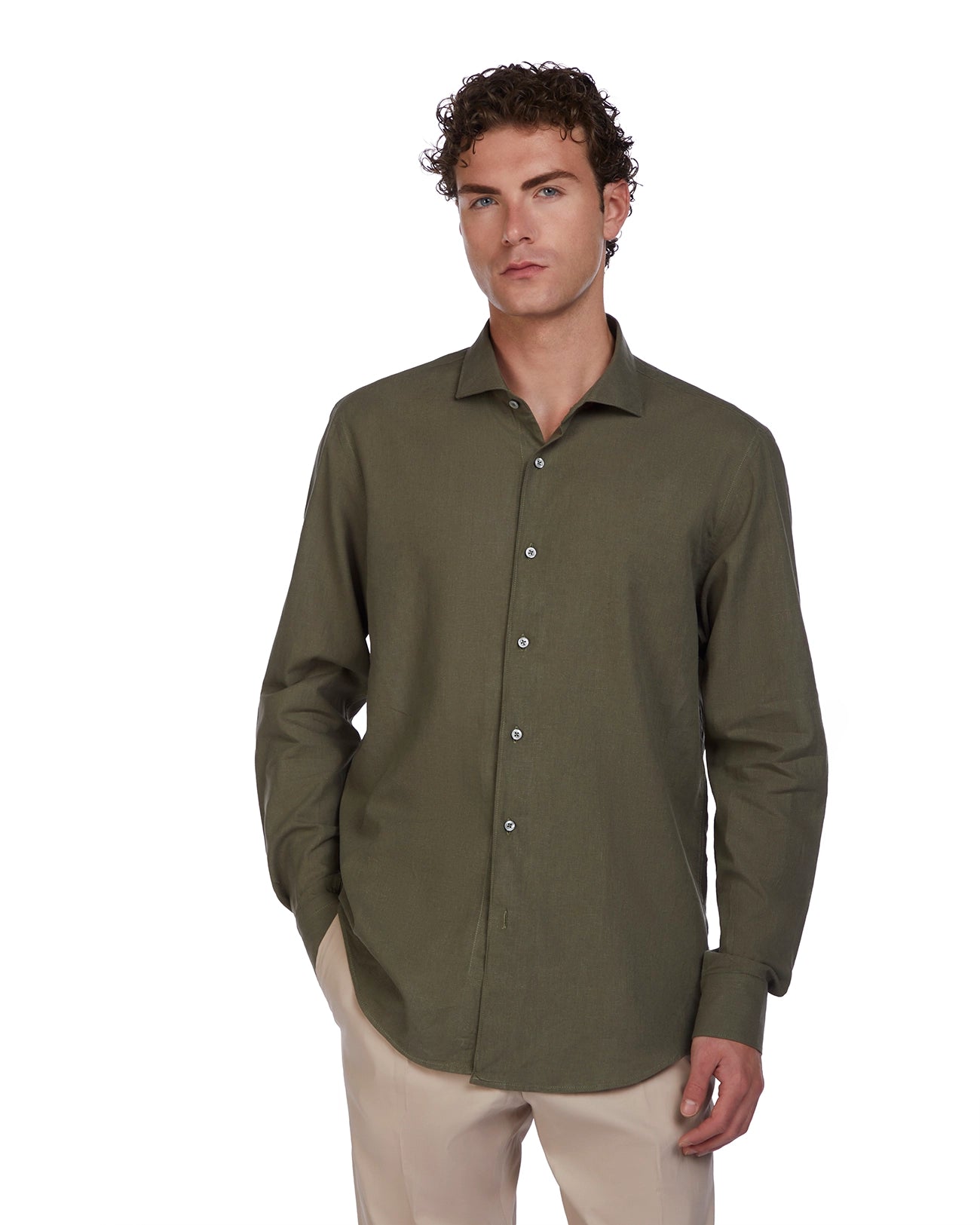 Rennes shirt in linen and military cotton