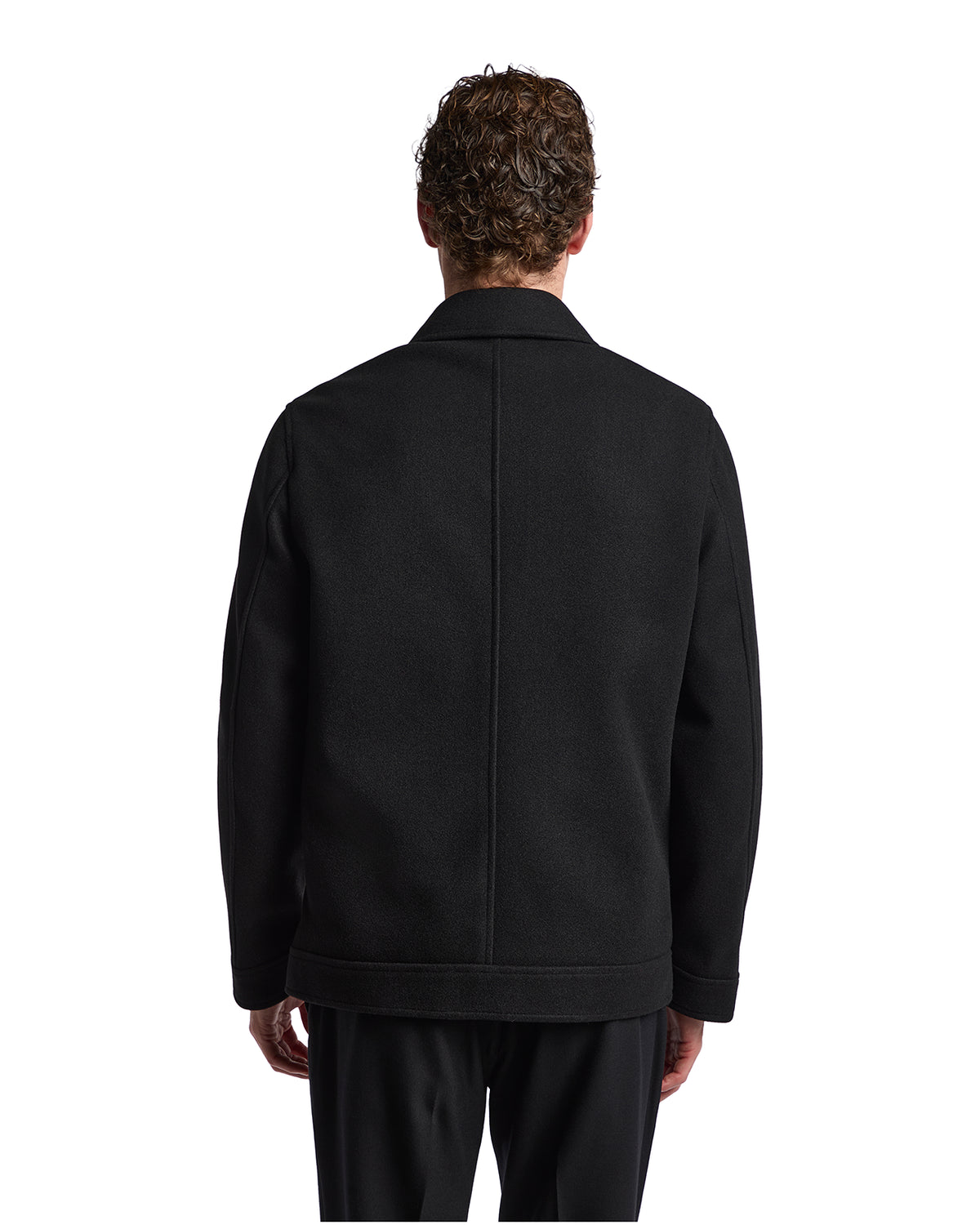 Men's black wool blend jacket, featuring a classic style with a tailored fit, perfect for casual and formal occasions.