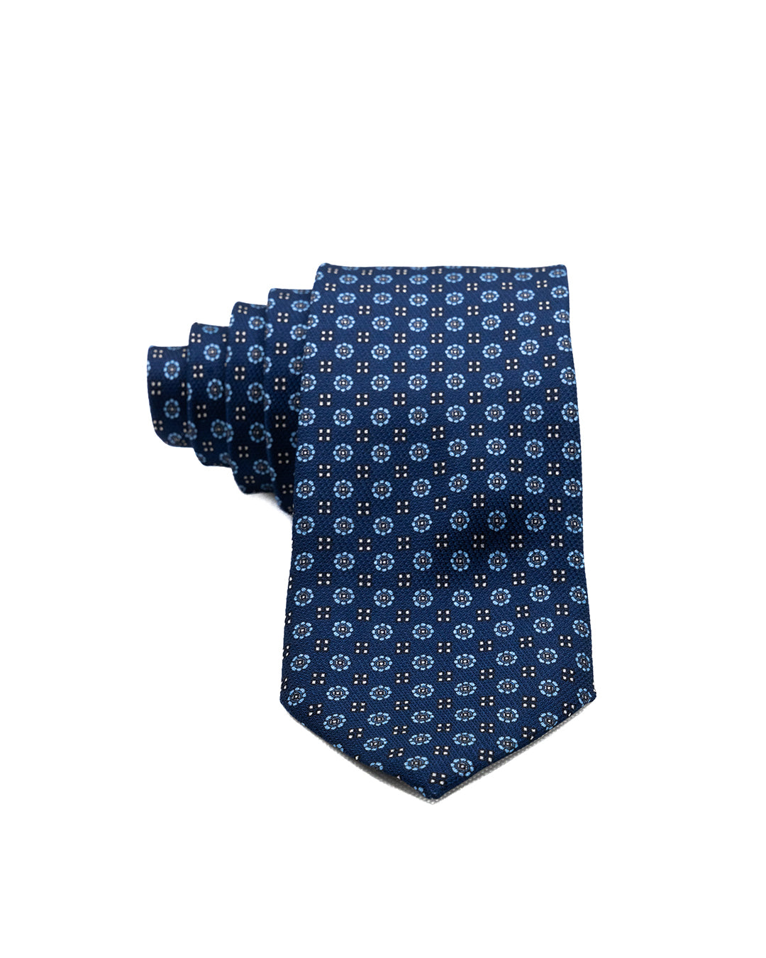 Corbata - de seda azul con flores celestes en relieve