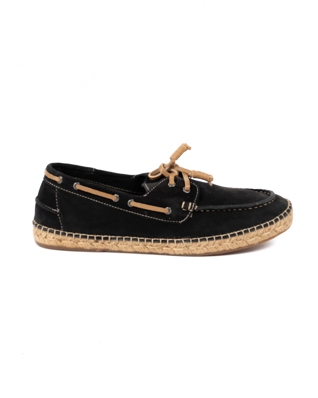 Pompeii - black suede boat with rope bottom