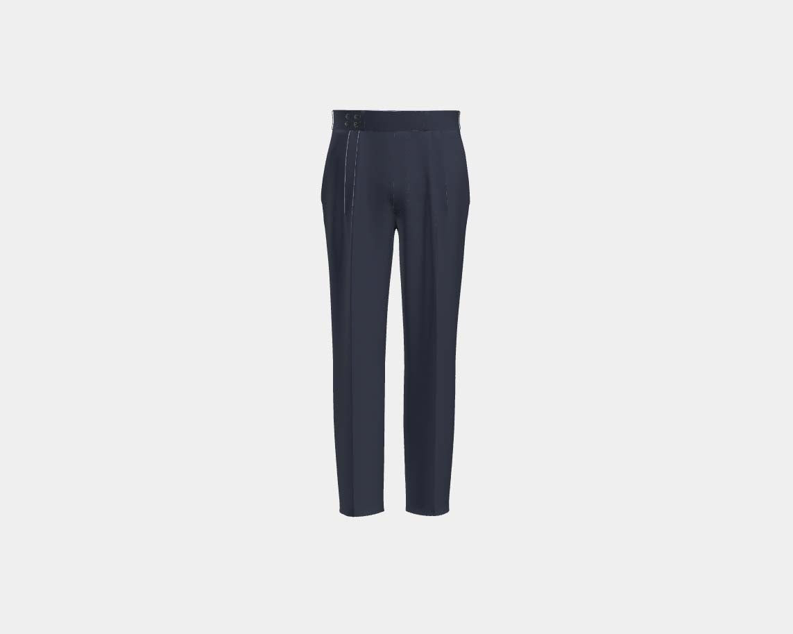 Gray pinstriped 130s wool tailored trousers with band Caccioppoli