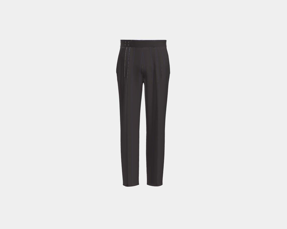 Brown pinstriped 130s wool tailored trousers with band Caccioppoli